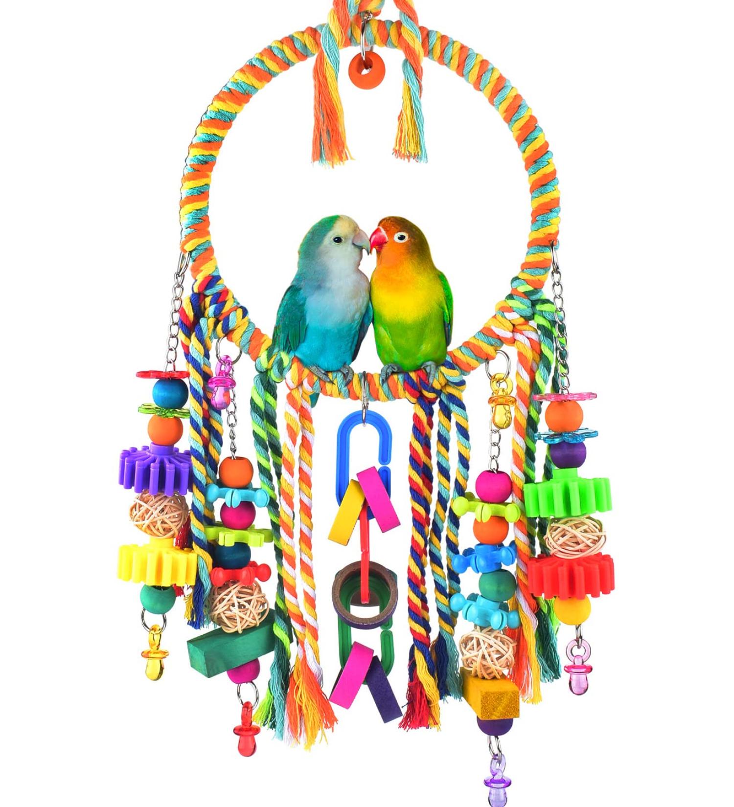 Katumo Bird Swing Toy with Colorful Chewing Toys for Lovebirds, Finches, Parakeets, Budgerigars, Conures & More | Small Bird Perch - Buy Online on GoSupps.com