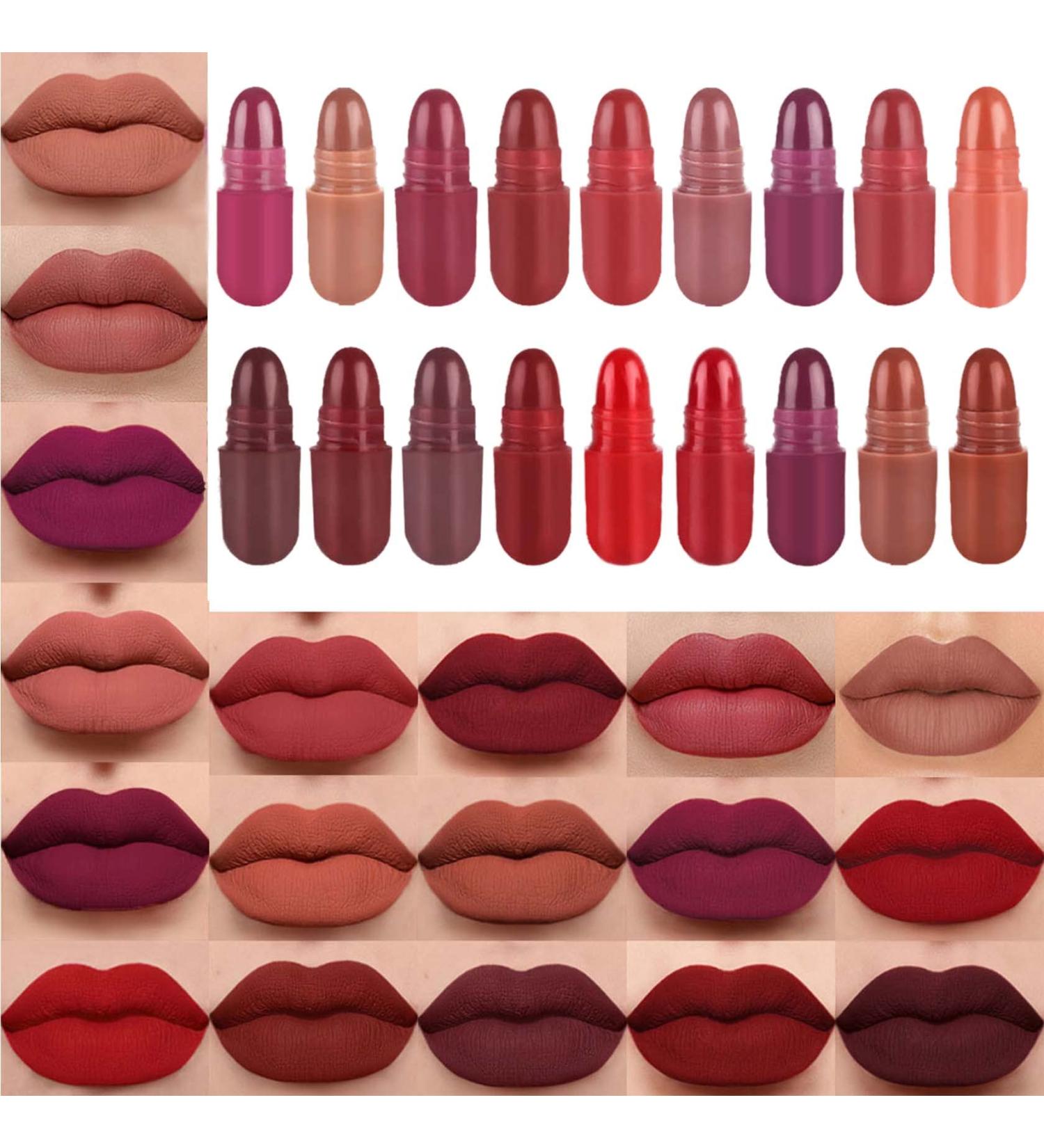 WENJLYJ 18 PCS Pill Lipstick Capsules Mini Matte Capsule Lip Stick Set Pill Shaped Lip Gloss Lip Stain Long Lasting Waterproof Non-staining Cup Mini Velvet Lipstick Set for Women 18p - Buy Online on GoSupps.com