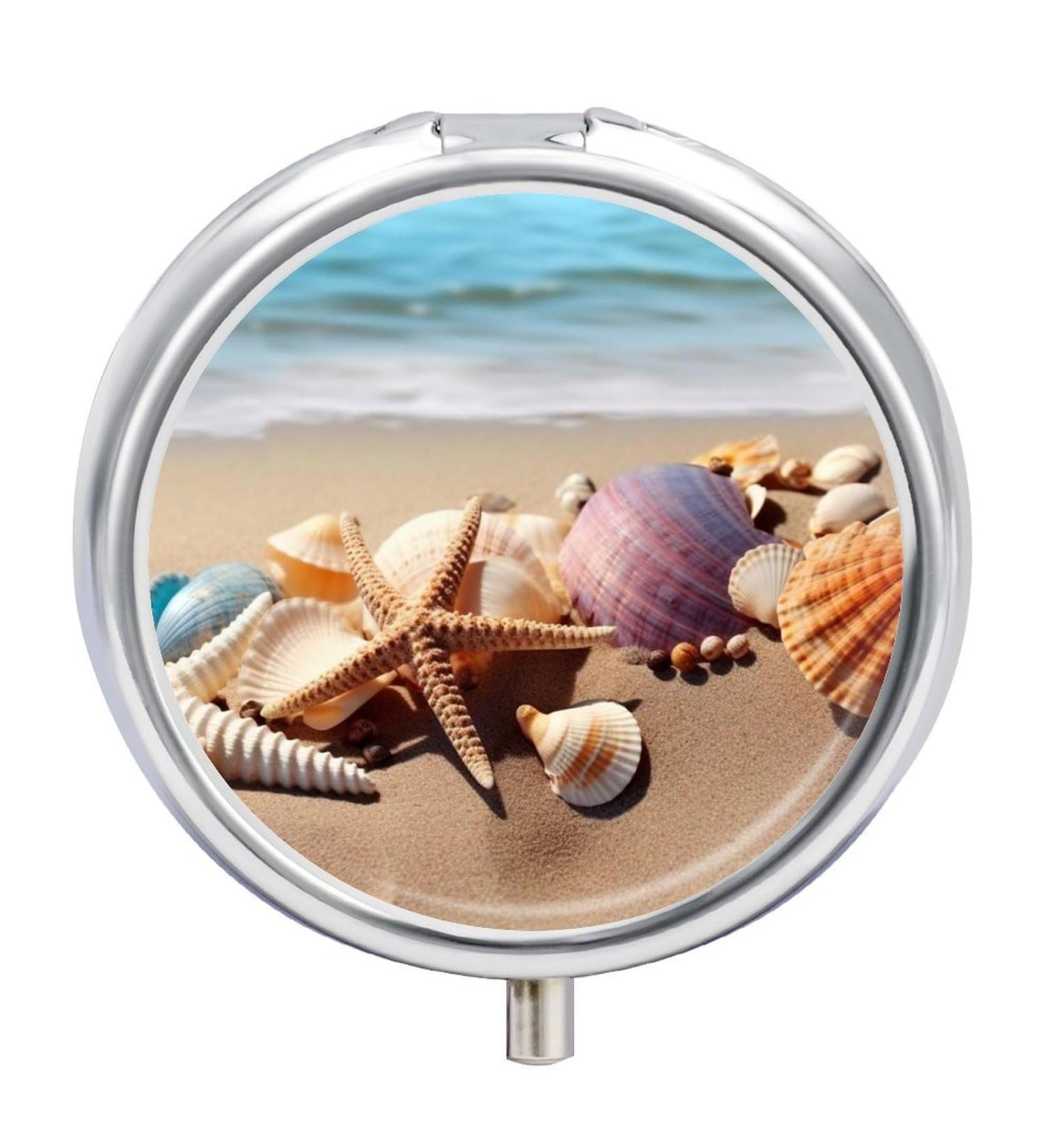 Travel Pill Box & Organizer - 3 Compartment Portable Medicine Case with Beach Design - Perfect for Purse & Pocket - Buy Online on GoSupps.com