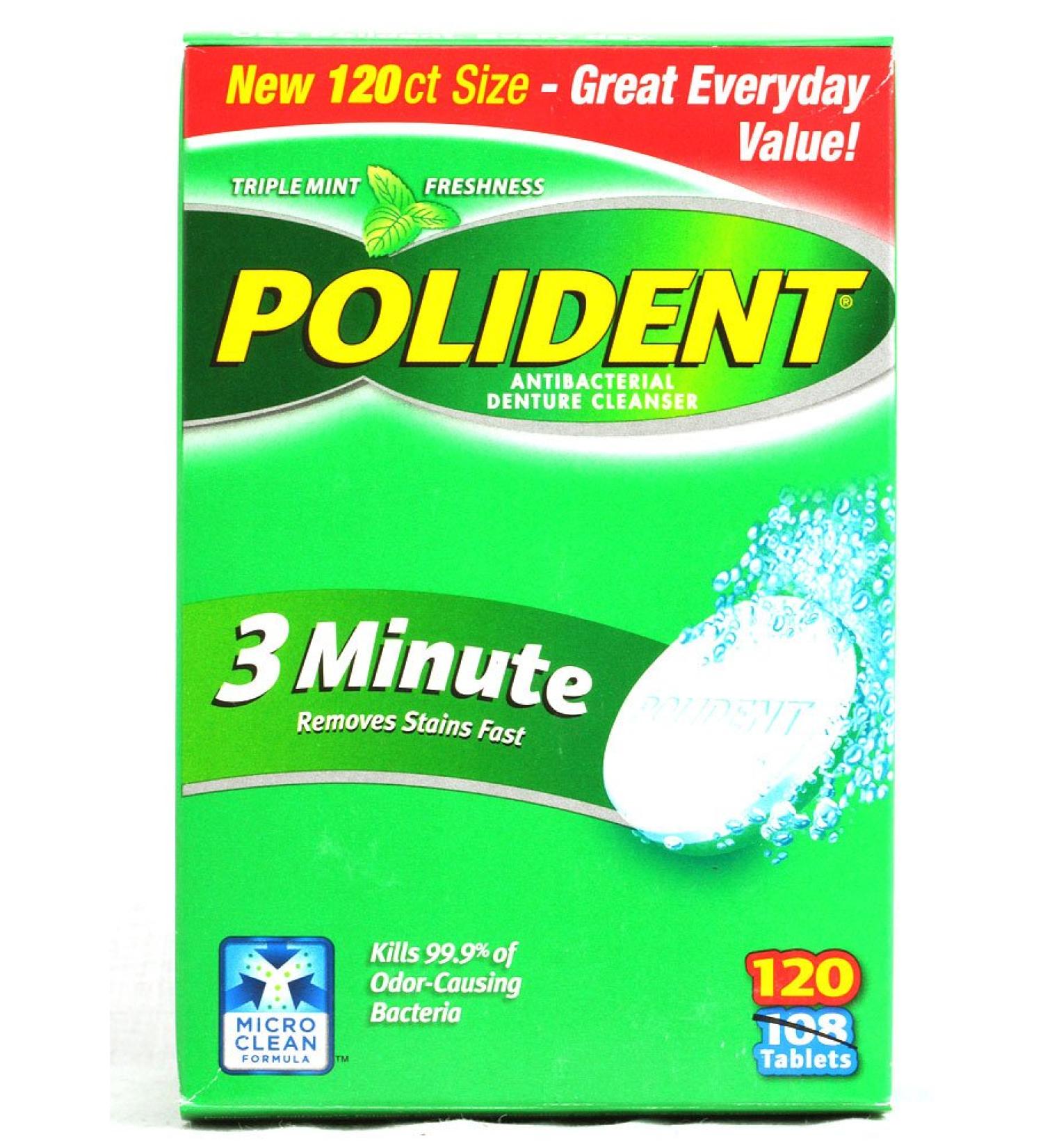 Polident 3 Minute Antibacterial Denture Cleanser 120 ea (Pack of 6)
