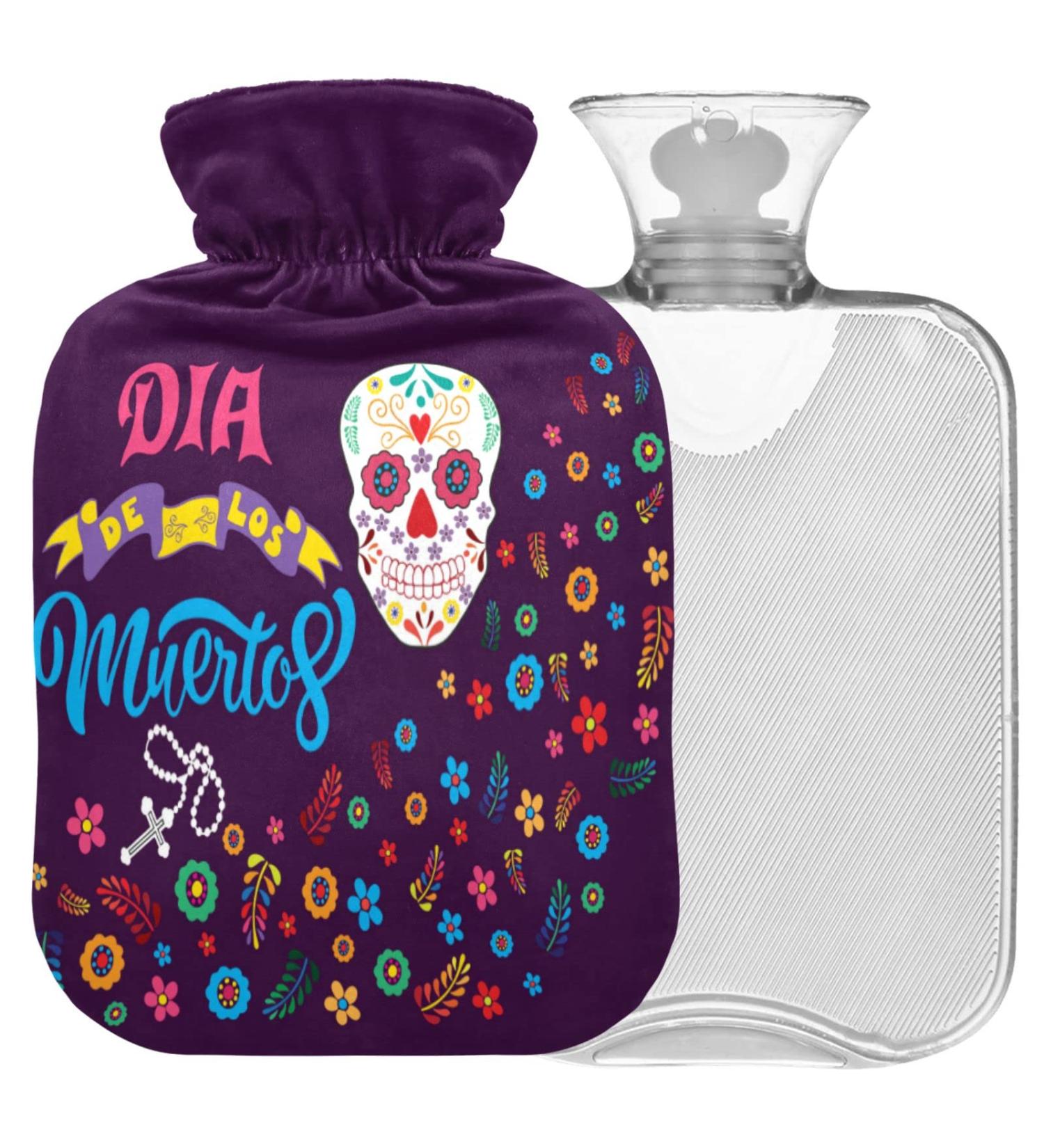 Shop Naanle Skull Dia de los Muertos Hot Water Bottle - 2L Transparent Cover for Pain Relief & Heat Therapy - Buy Online on GoSupps.com