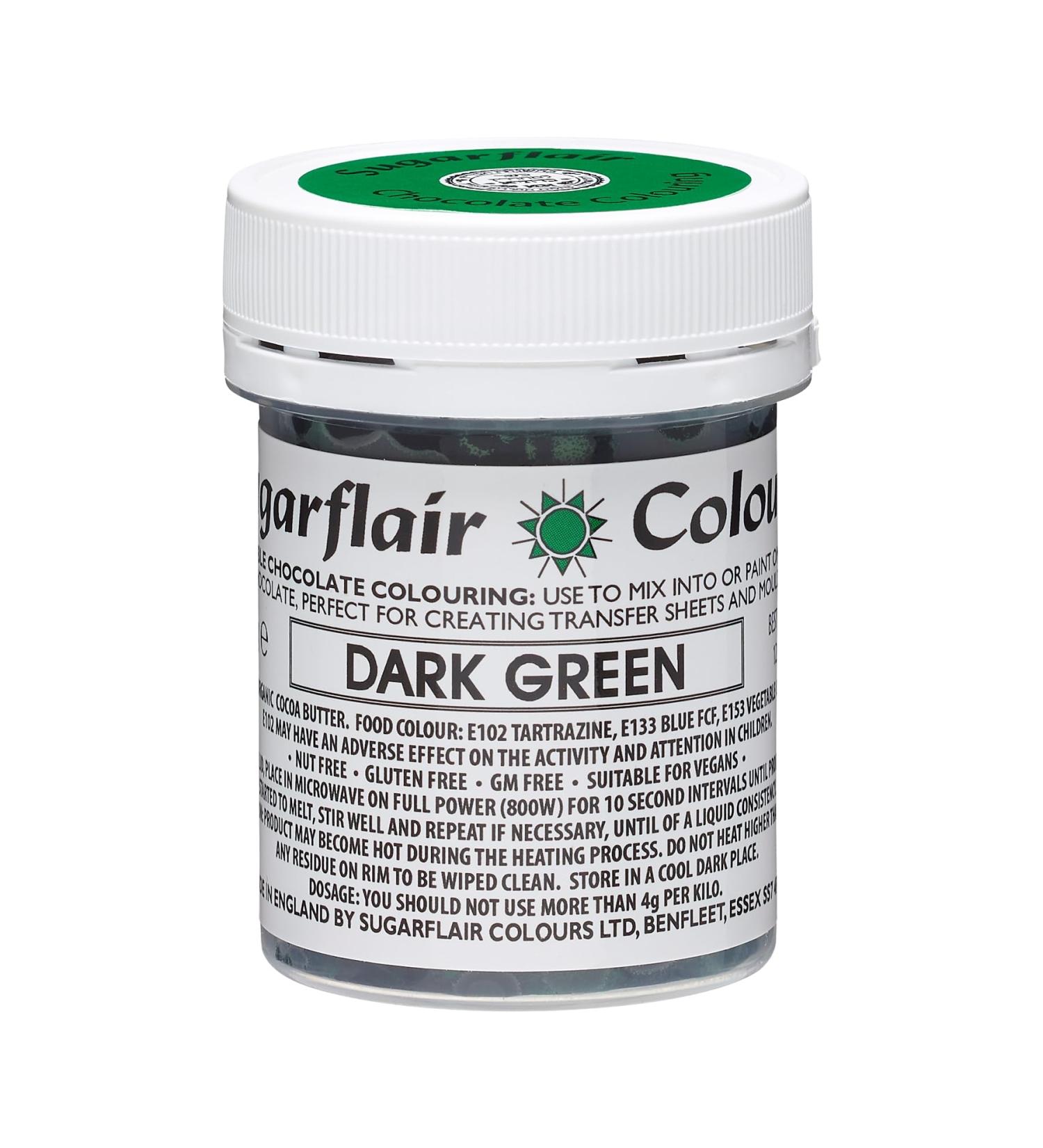 Sugarflair Dark Green Chocolate Colouring - Coloured Cocoa Butter for Adding Colour to Chocolate or Painting Directly Onto Chocolate Transfer Sheets or Moulds - 35g