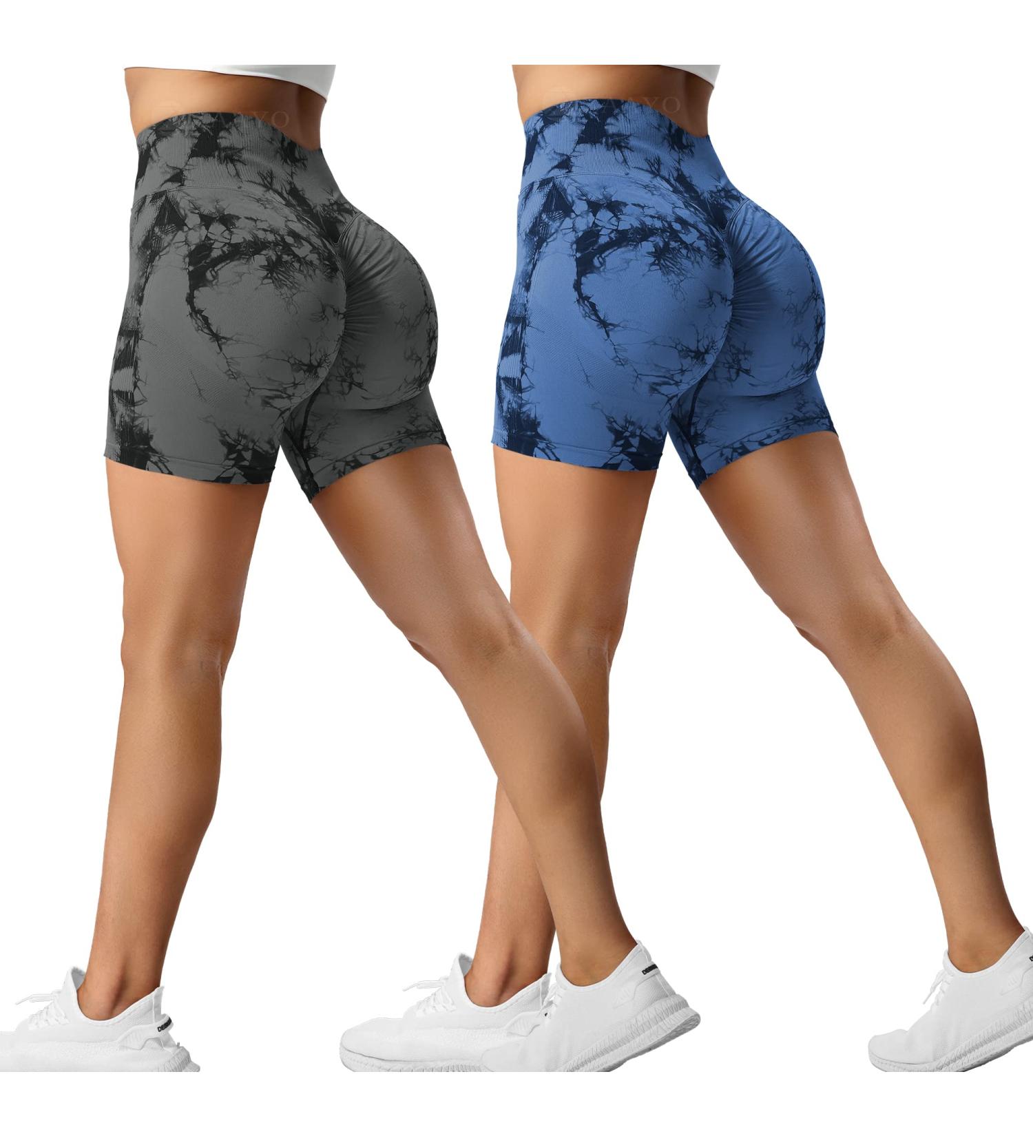 Buy Zaayo 2er-Pack Women's Butt Scrunch High Waist Gym Shorts - Booty Lift Tie Dye Fitness Pants - Black Gray & Dark Blue - Buy Online on GoSupps.com
