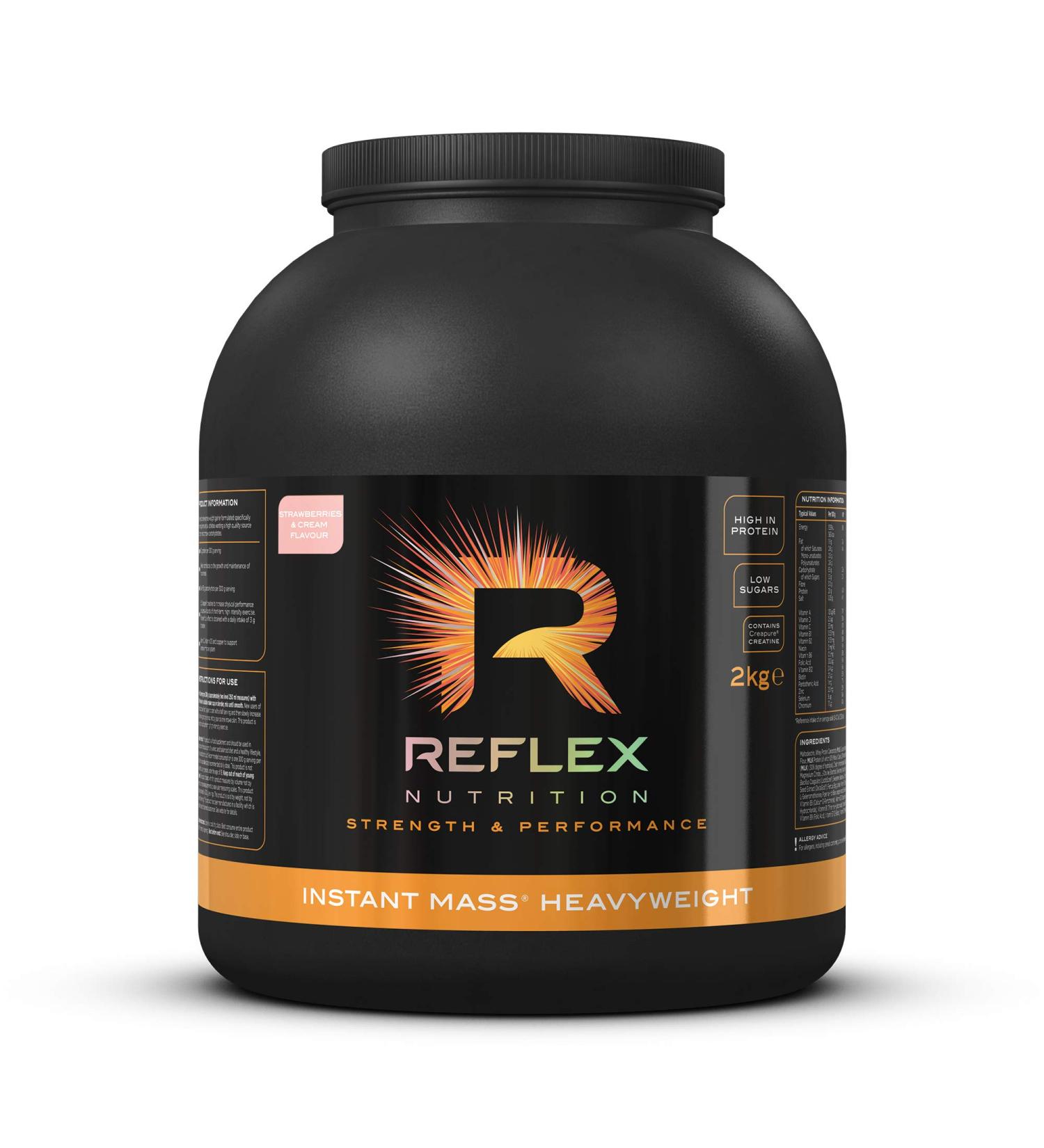Reflex Nutrition Instant Mass Heavyweight Protein Powder 2kg - 1000+ Calories, 60g Protein, 18 Vitamins - Strawberries & Cream Flavor - Buy Online on GoSupps.com