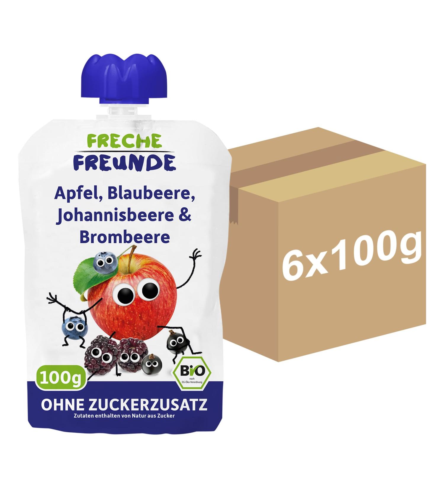 Buy Cheeky Friends Bio Quetschie Fruit Puree for Babies Apple Blueberry Currant & Blackberry Gluten-Free & Vegan 6-Pack (6 x 100g) - Buy Online on GoSupps.com