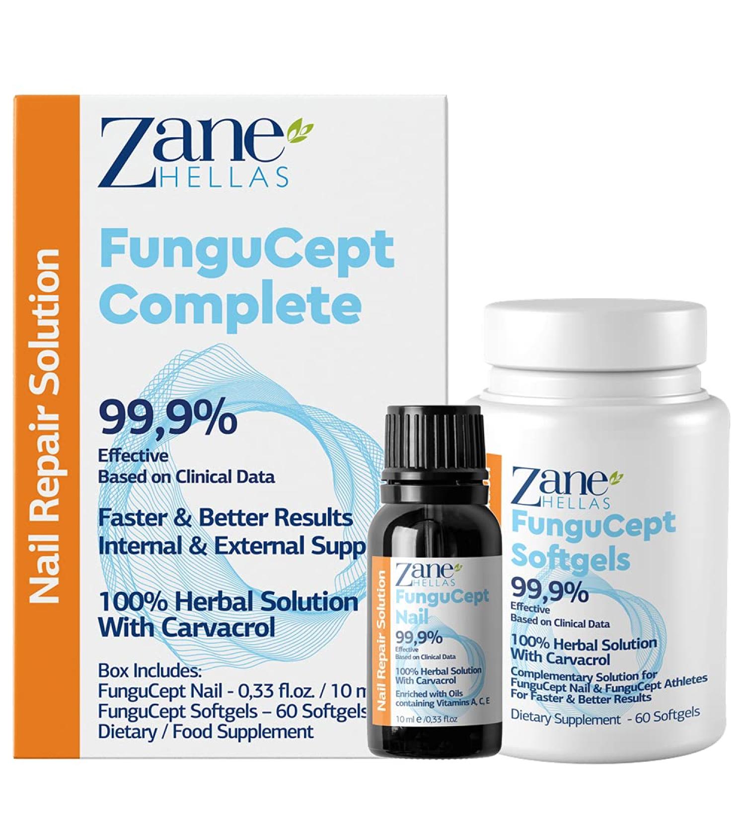 Zane Hellas FunguCept Complete Nail Solution - Visible Results in 4 Weeks - 0.33 oz (10ml) + 60 Softgels - Buy Online on GoSupps.com