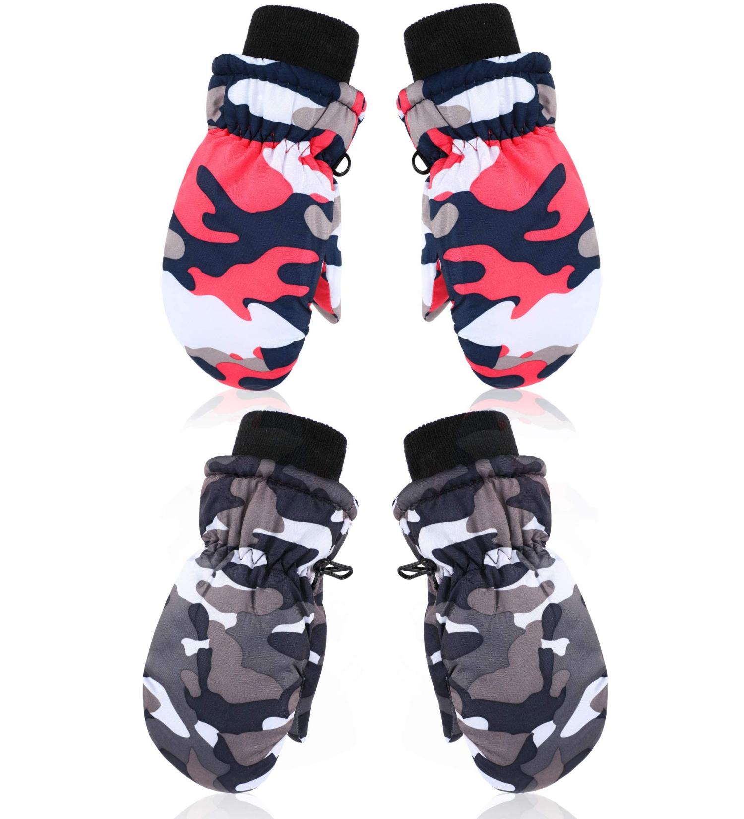 SATINIOR 2 Pairs Kids Waterproof Ski Mittens - Rose Red & Gray - 5-10 Years - Buy Online on GoSupps.com