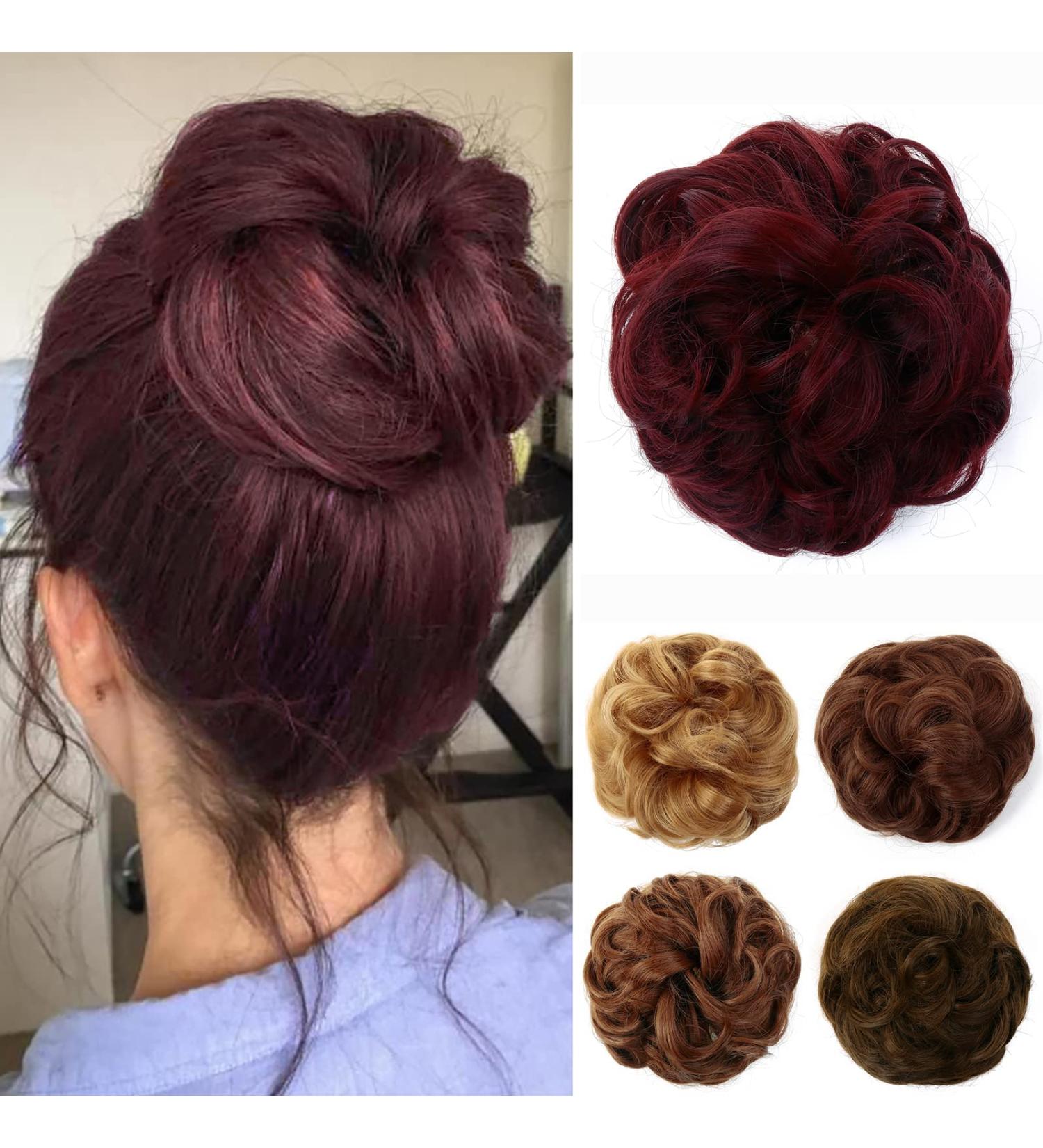 JJstar Messy Hair Bun Scrunchie Wine Red - Curly Wavy Chignon for Women and Girls - Synthetic Hair Accessories - Buy Online on GoSupps.com