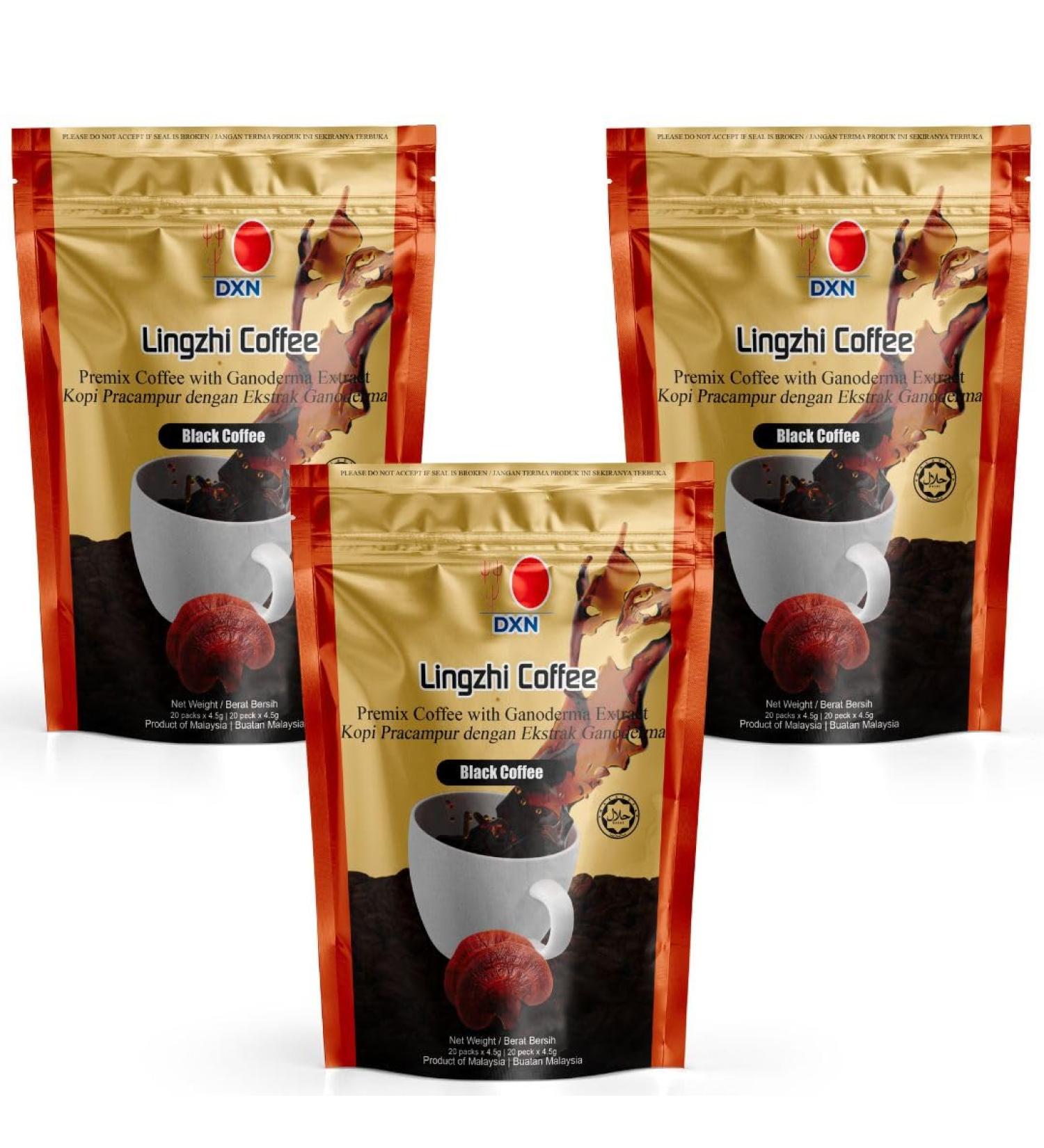 Lot of 3x DXN BLACK COFFEE Lingzhi Mushroom Black Coffee - Original - Ganoderma - 20 sachets x 4.5 grams - Buy Online on GoSupps.com