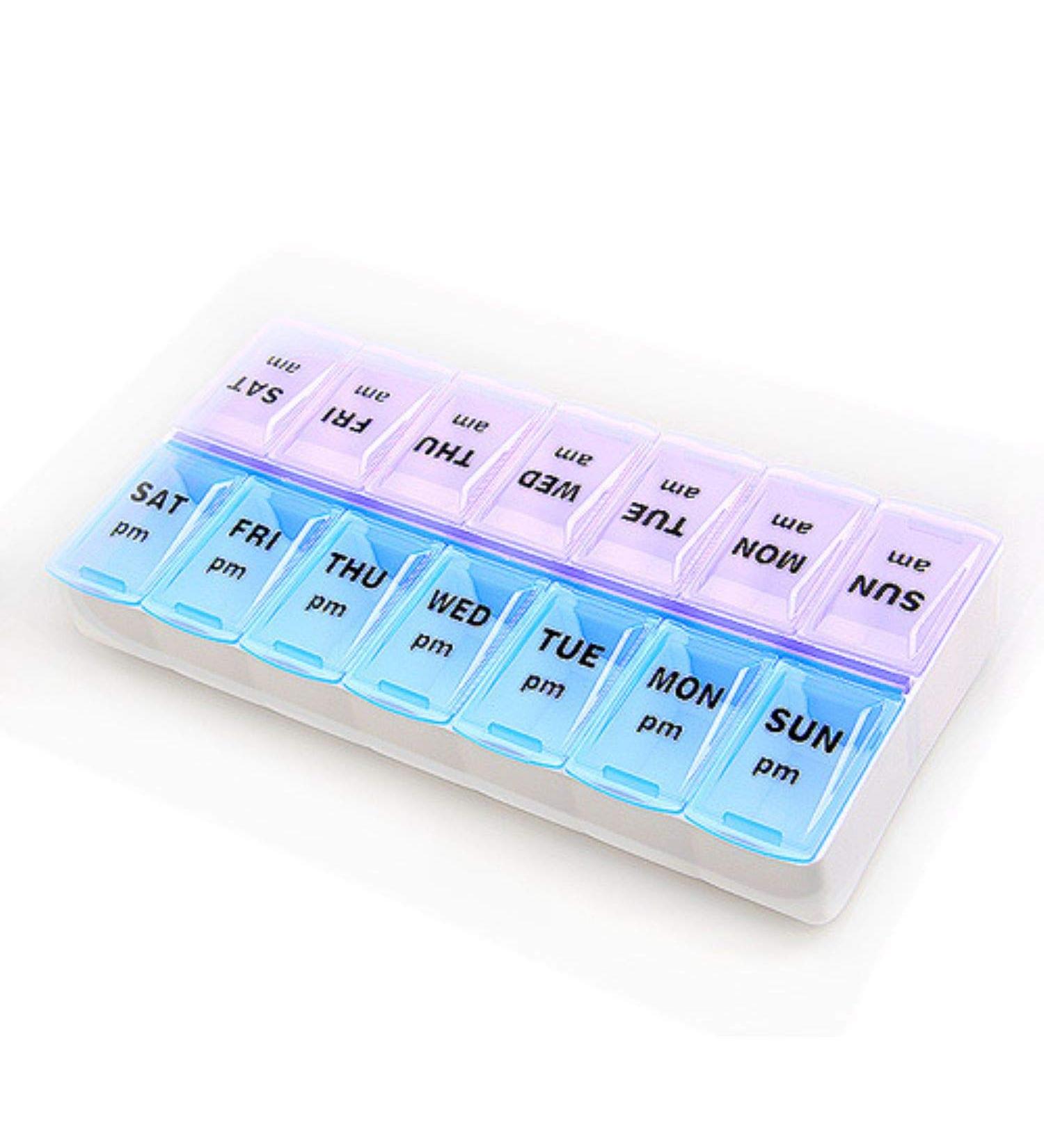 14 Compartments Pill Organizer Box - Weekly AM/PM Classic Pill Planner Purple & Blue - Order Internationally - Buy Online on GoSupps.com