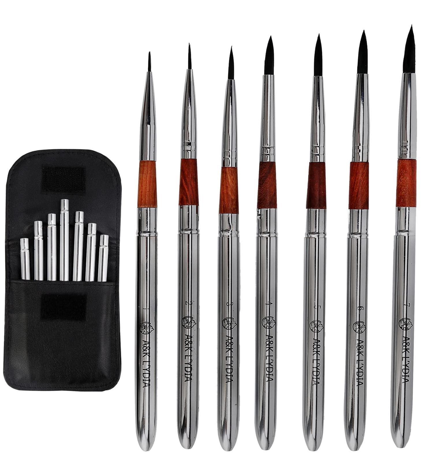 A&K L'YDIA 7PCS Travel Artist Brushes Set - Professional Watercolor, Gouache, Acrylic - Portable Compact Design - Anti-Shedding Synthetic Squirrel Hair - Miniature Detailing - Detachable Handles - Buy Online on GoSupps.com