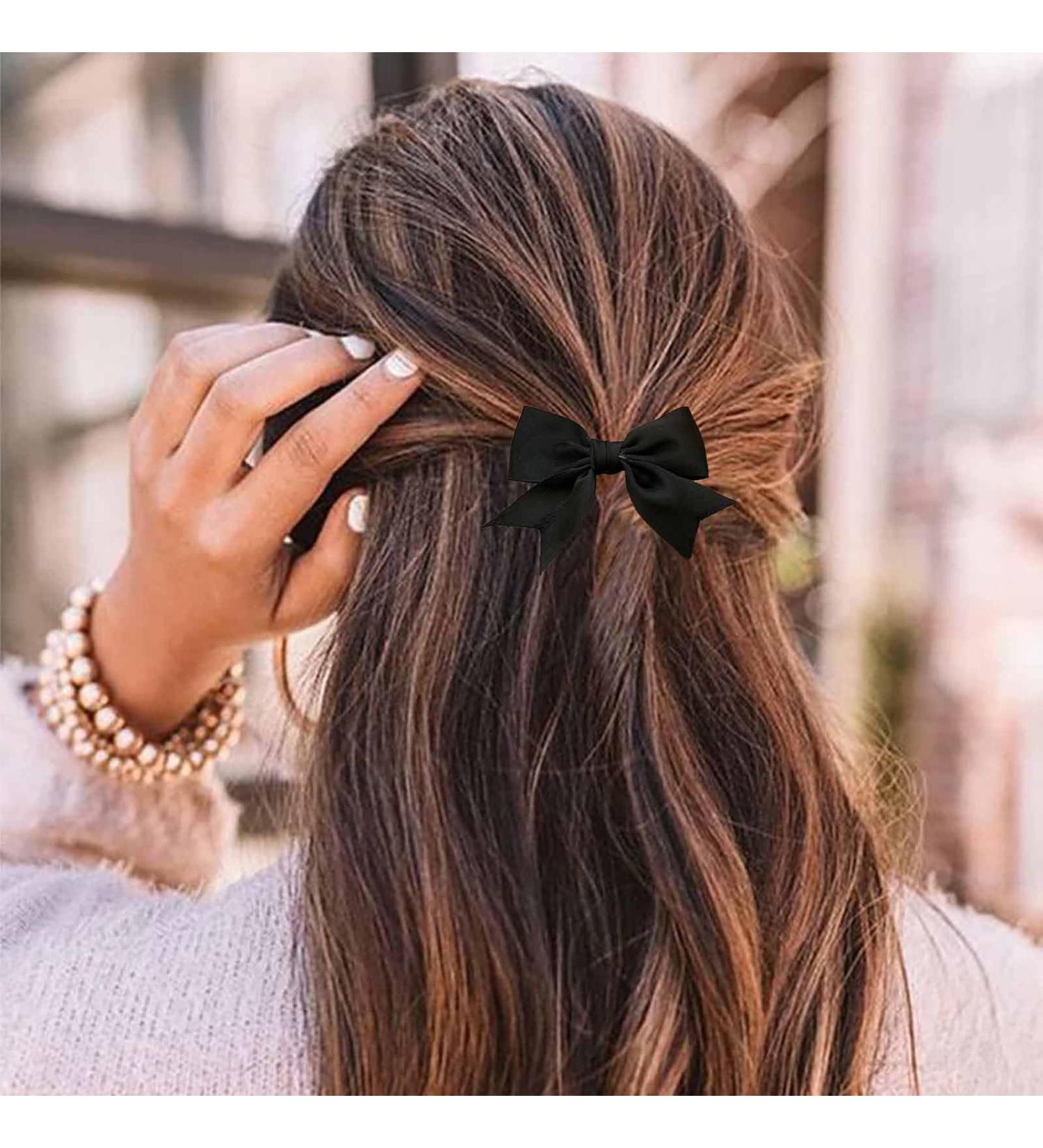 Aneneiceera Vintage Silk Bow Hair Clip Black Bow Hair Barrette Clips Small Tulle Hair Bow Clip French Bowknot Tail Clip Cute Bowknot Accessories for Women and Girls Gifts (Black) - Buy Online on GoSupps.com
