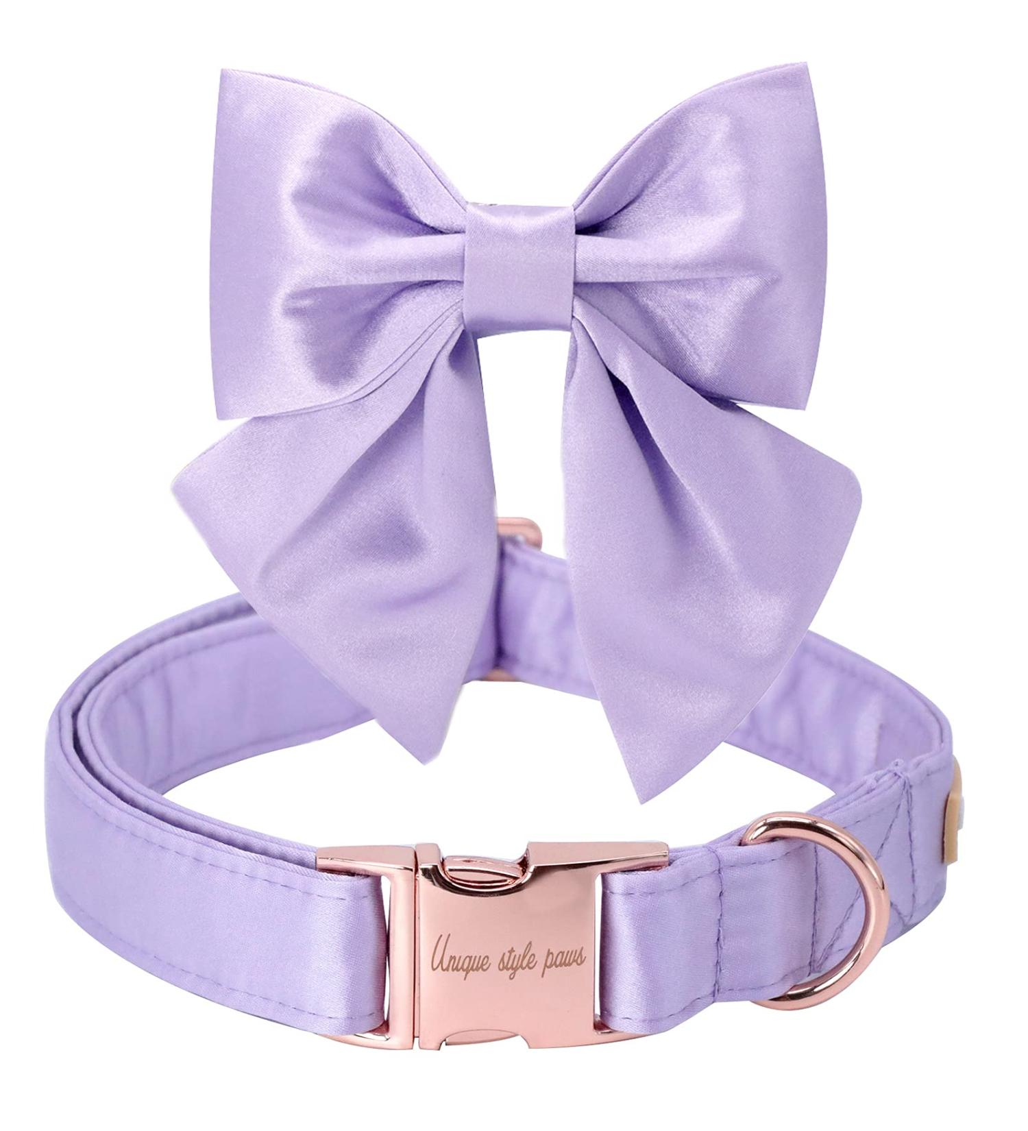 Unique Purple Silk Dog Collar with Bow | Durable XL Dog Collar for Weddings & Special Occasions - Buy Online on GoSupps.com