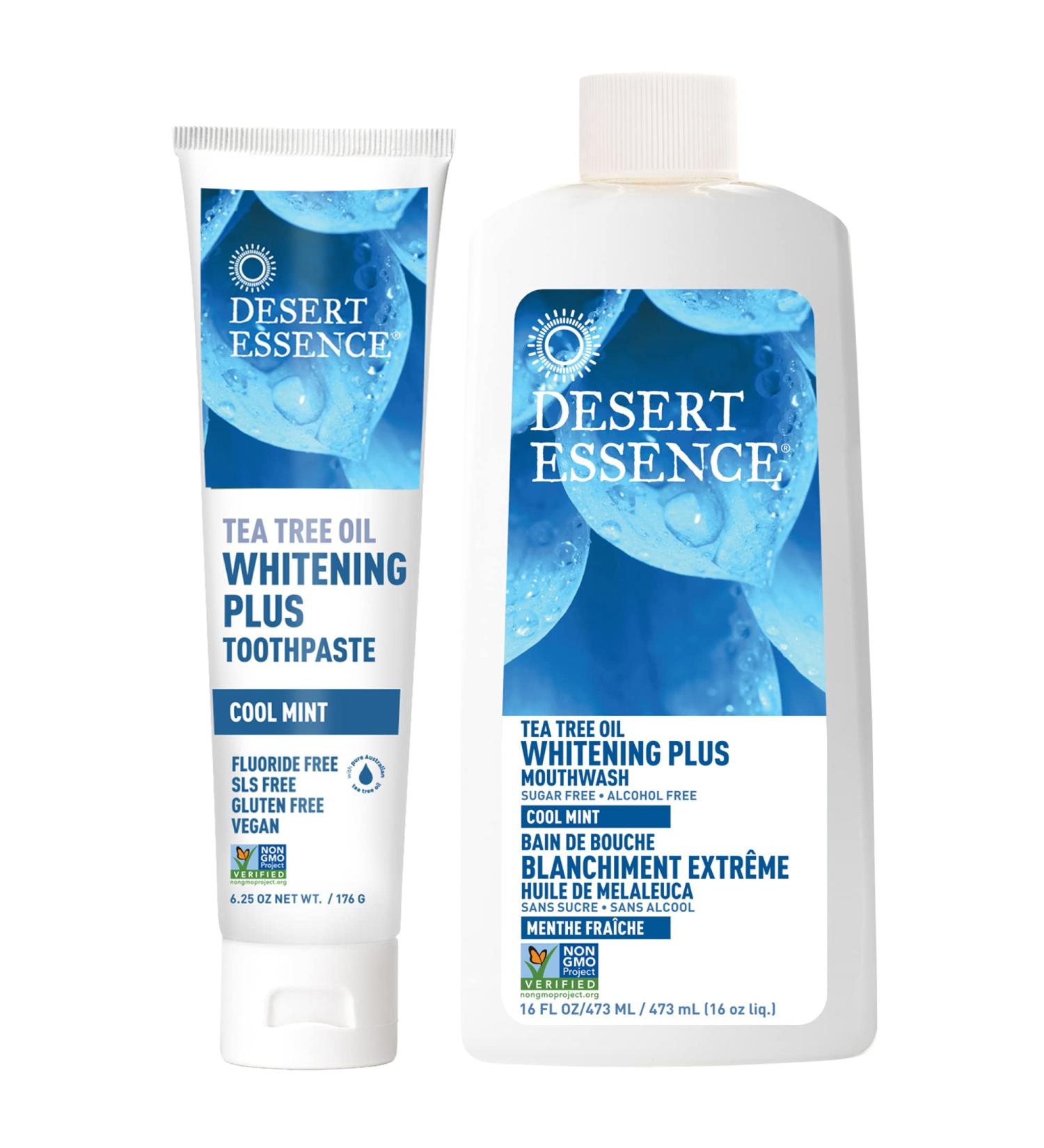Desert Essence Natural Whitening + Tea Tree Oil Bundle - Toothpaste & Mouthwash - Promotes Healthy Mouth - Complete Oral Care - Buy Online on GoSupps.com