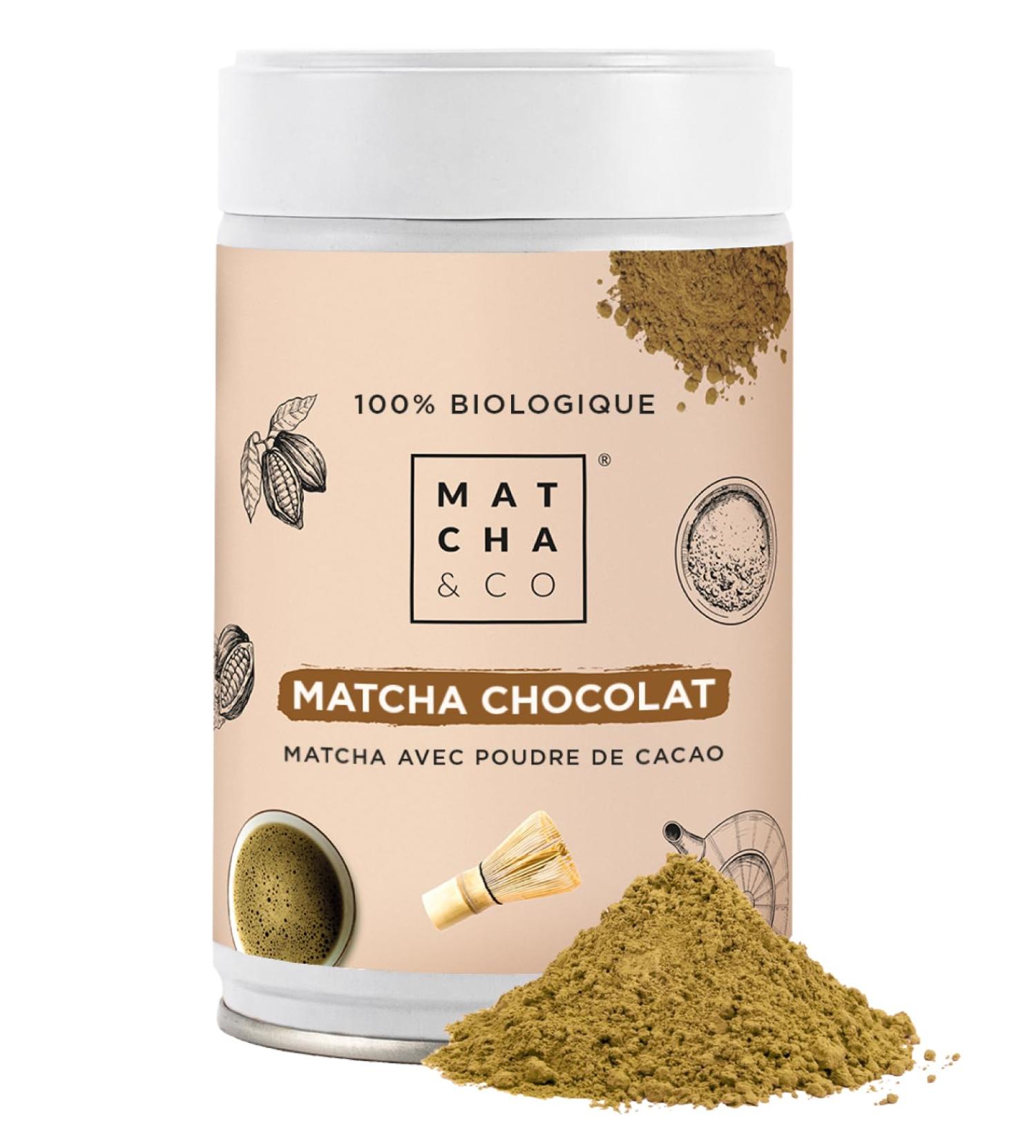 Matcha & CO Chocolate Matcha Tea (80g) 100% Organic Ceremonial Grade | Tea with Cocoa Powder | Organic Green Tea from Japan  - Buy Online on GoSupps.com