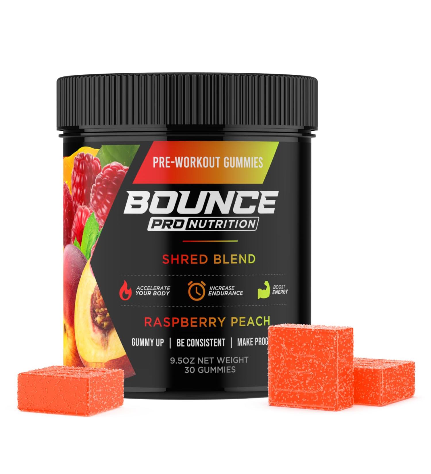 Bounce Pro Shred Blend Pre Workout Gummies Raspberry Peach 30 Vegan Gummies with Caffeine, Ashwagandha & L-Theanine for Energy, Focus & Endurance (30 Count (Pack of 1), Raspberry Peach) Raspberry Peach 30 Count (Pack of  - Buy Online on GoSupps.com
