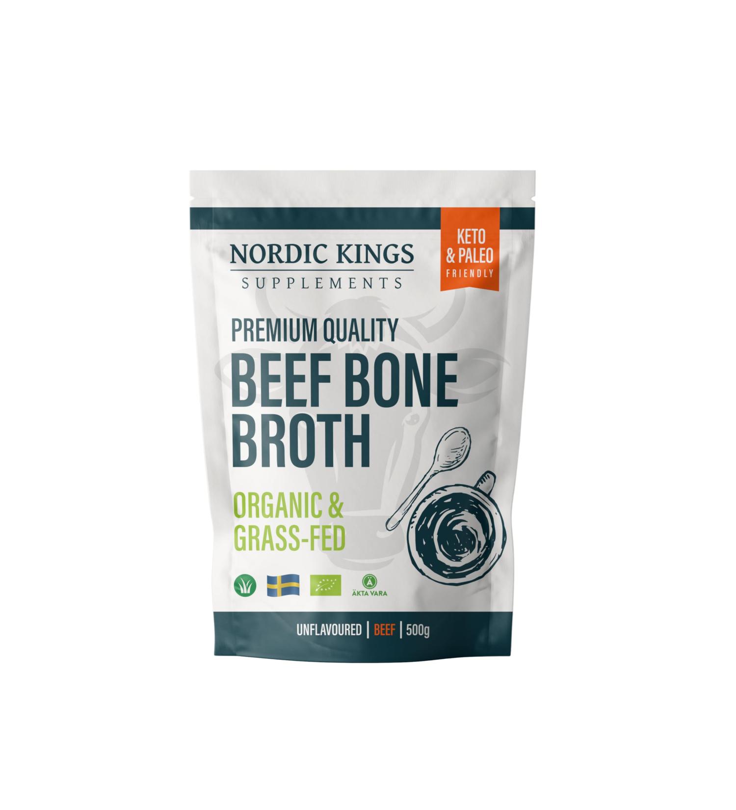 Buy Nordic Kings Organic Beef Bone Broth Powder 500g - Keto & Paleo Friendly Rich in Collagen No Additives - Pure Natural Cattle Bone Brew - Buy Online on GoSupps.com