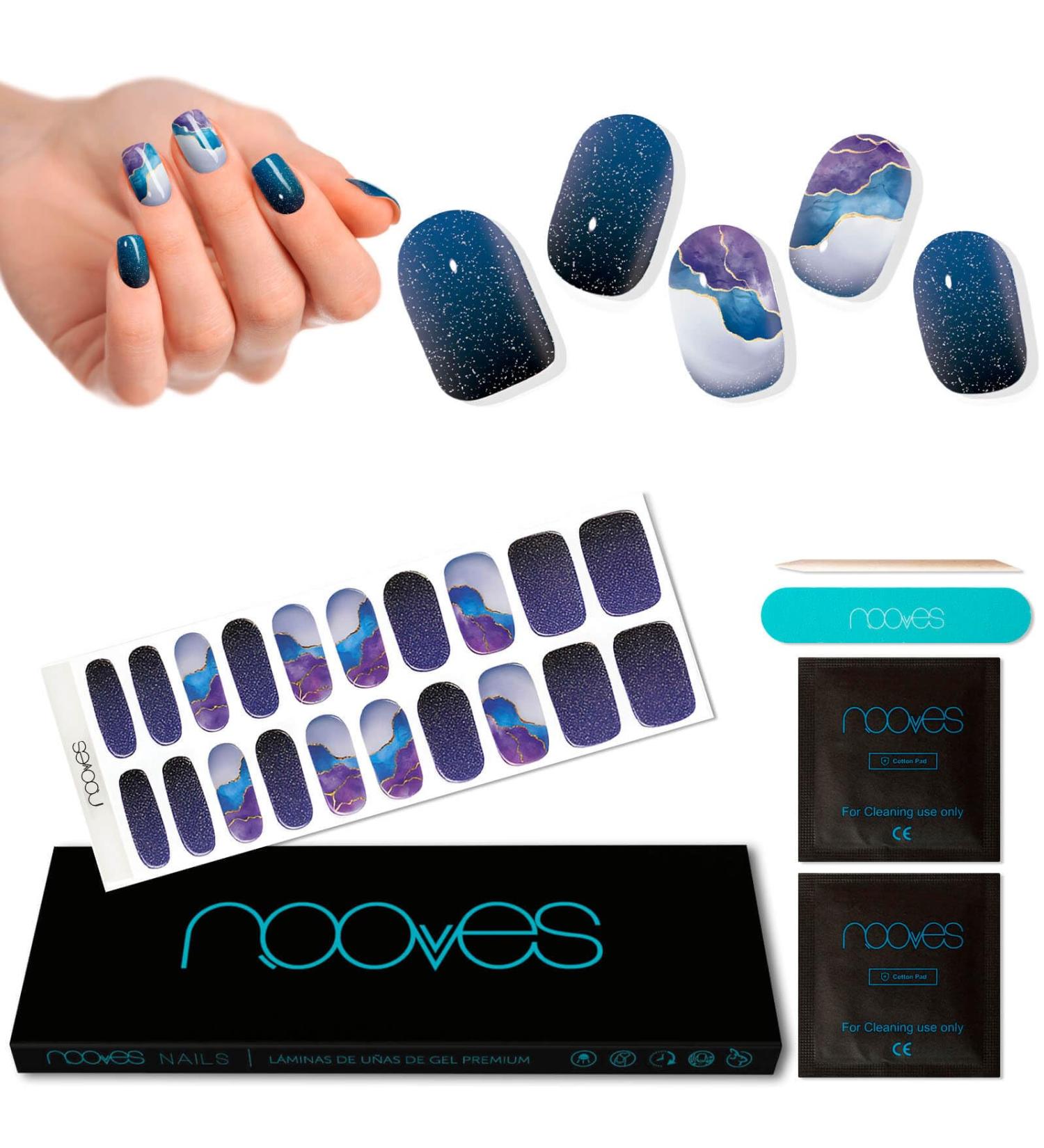  NOOVES NOOVES Mystic Marble Premium Semi-Cured Nail Gel (20 Sheets) + 1 Nail File & 1 Vegan Orange Stick - Buy Online on GoSupps.com