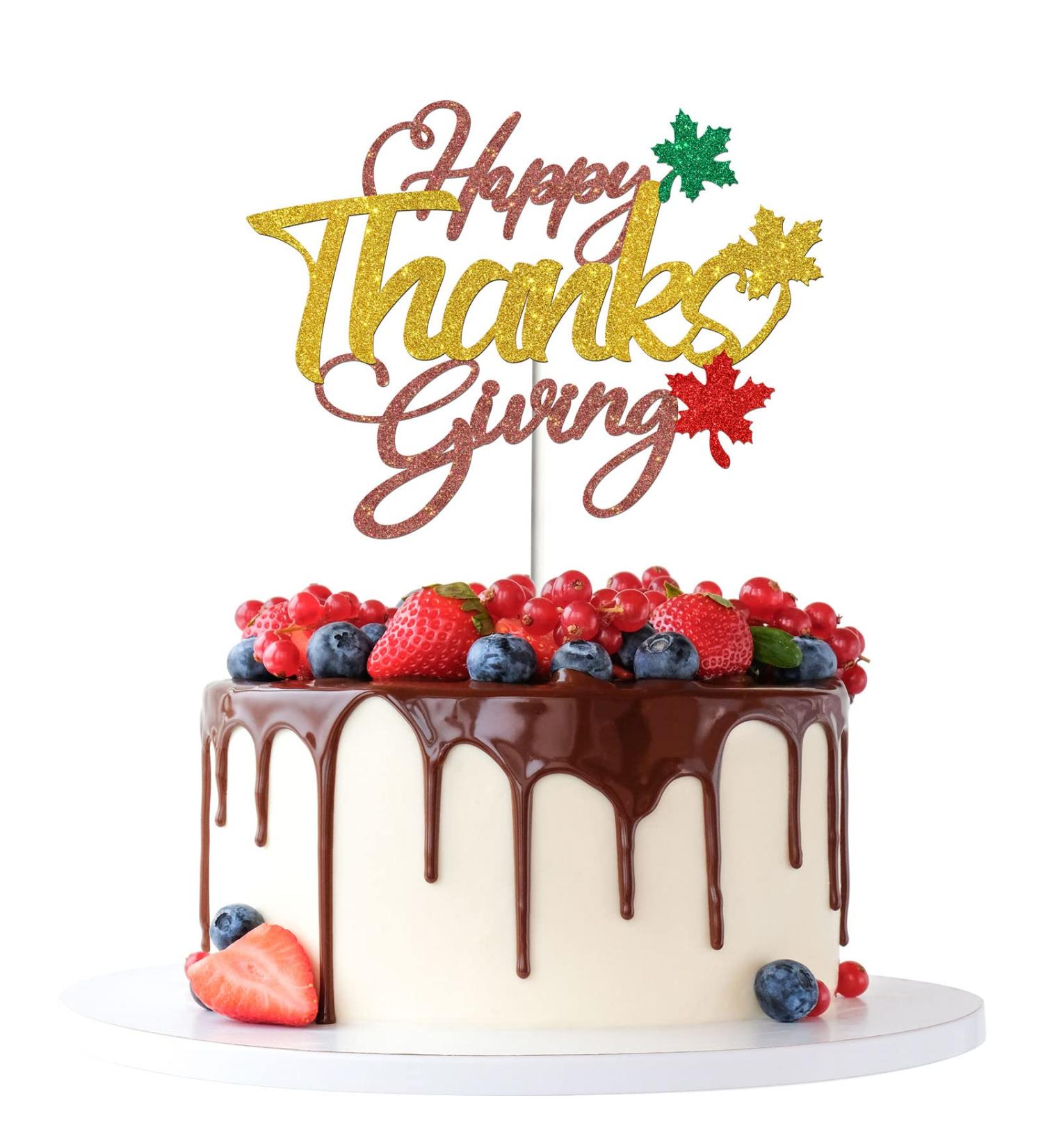 Tenhasi Red & Gold Glitter Happy Thanksgiving Cake Topper Thanksgiving Day Party Decorations Fall Harvest Maple Leaf Cake Decor - Buy Online on GoSupps.com