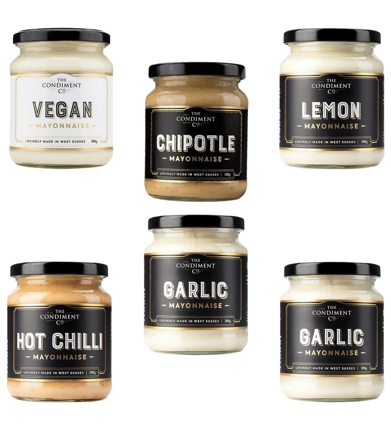 The Condiment Co Mayonnaise Pick N Mix - Choose From 6 Flavours | Chipotle Classic Garlic Hot Chilli Lemon Vegan - Lovingly Made In West Sussex - Pack of 2 x 300g - Buy Online on GoSupps.com