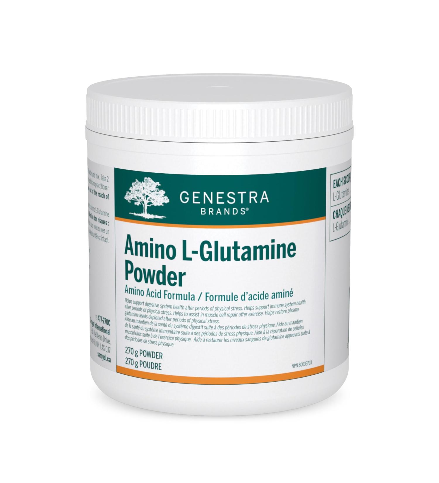 Genestra Brands - Amino L-Glutamine Powder - Amino Acid Supplement for GI and Immune Health - 270 Grams Powder - Buy Online on GoSupps.com