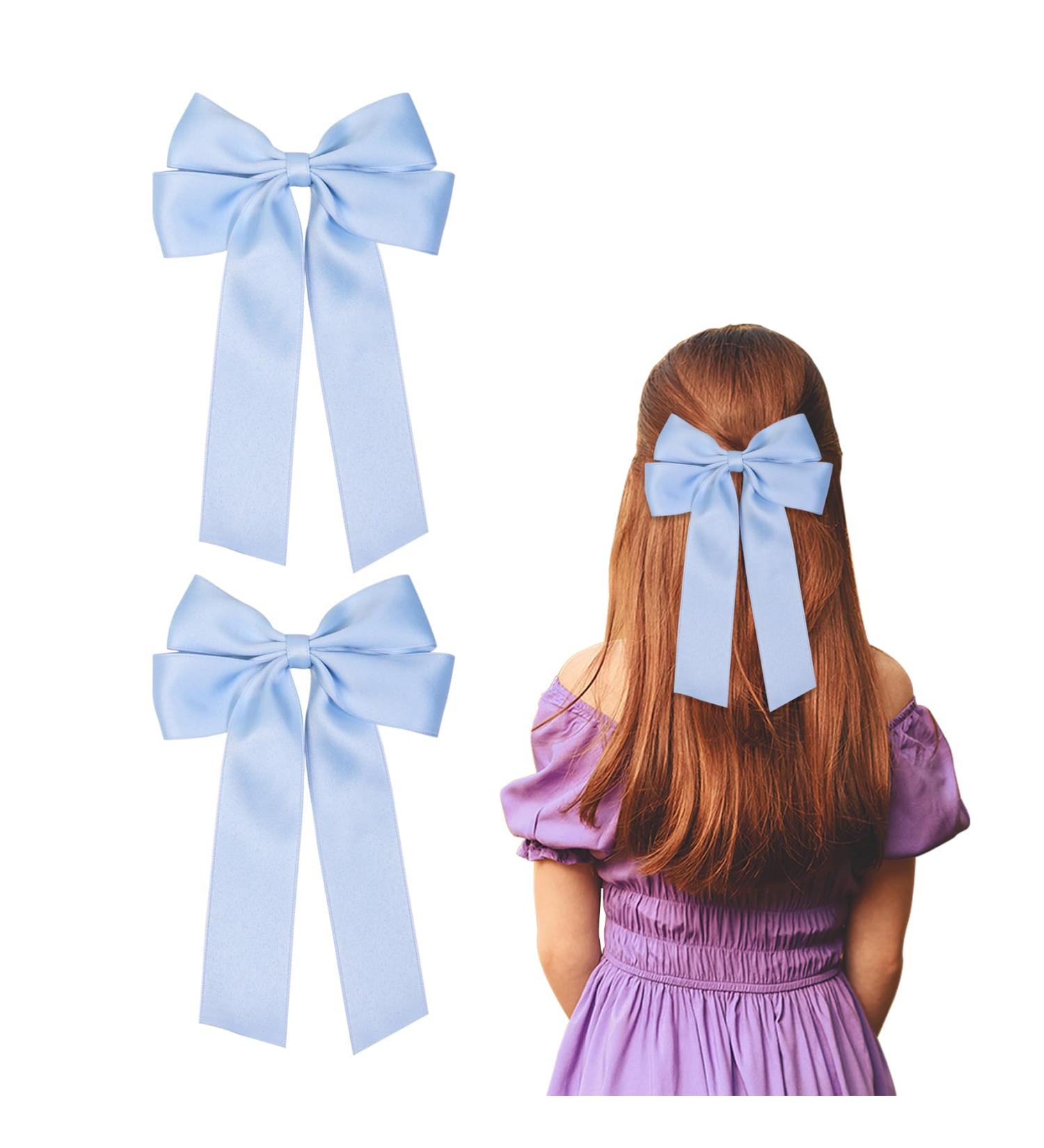 2 Pack Bow Hair Clips Pink Hair Bows for Women Girls Large Bow Clips Hair Barrette Hair Accessories(Light Blue) - Buy Online on GoSupps.com