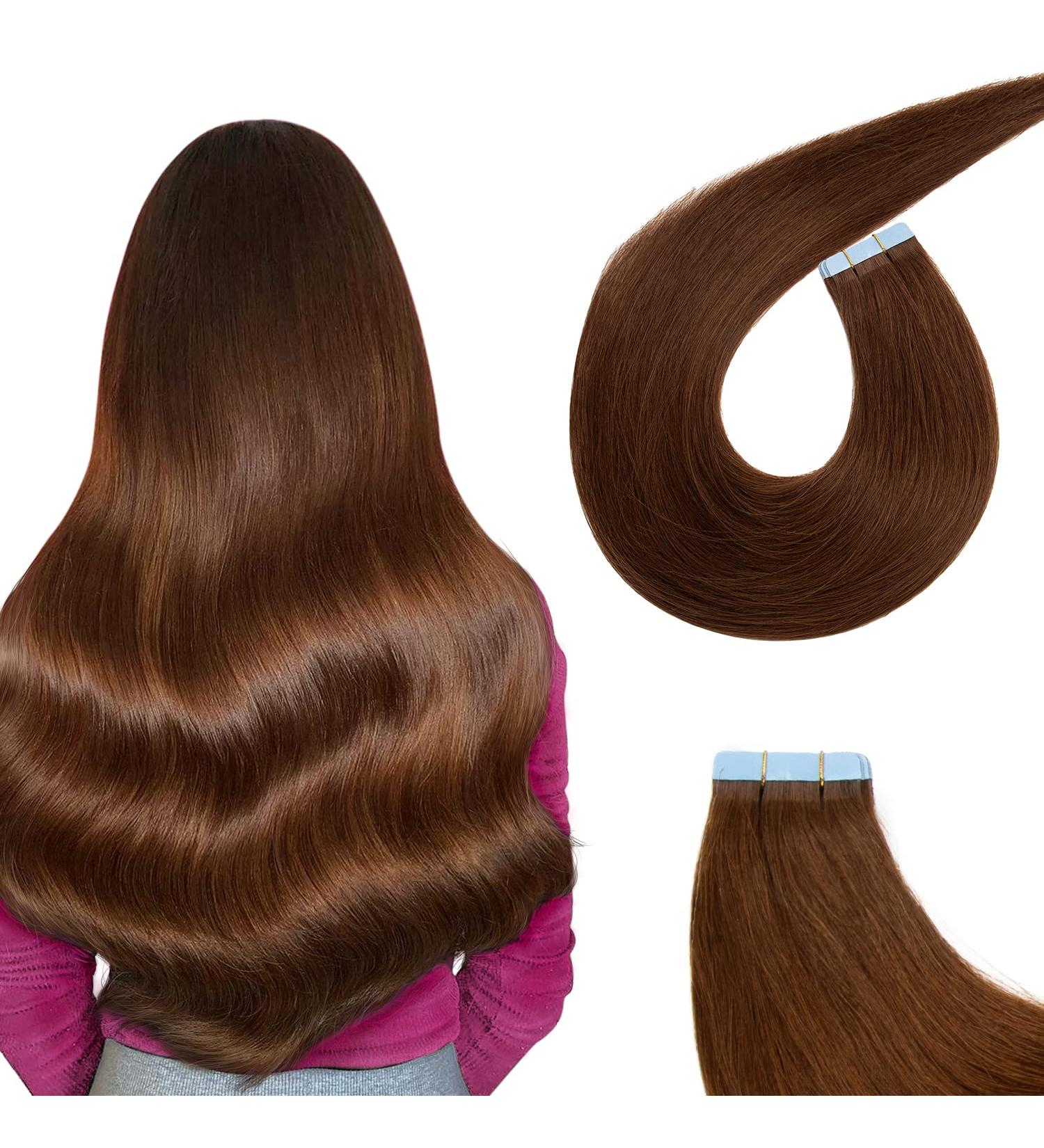 AGMITY Tape in Hair Extensions Human Hair 100% Remy Human Hair Chocolate Brown 50g/pack 20pcs Straight Seamless Skin Weft Tape in Human Hair Extensions(24 inches #4 Chocolate Brown) 24 inch #4 Medium Brown - Buy Online on GoSupps.com