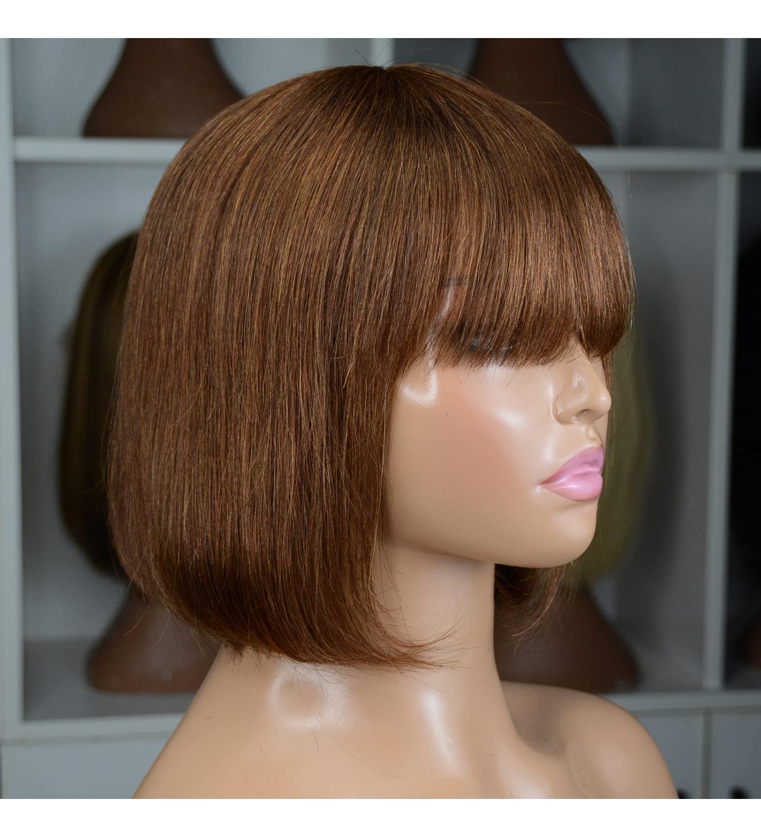 Bfary Bob Wig with Bangs - 100% Brazilian Virgin Human Hair for Black Women - Short Straight Glueless Machine Made Wig (7B 8 Inch) - Buy Online on GoSupps.com