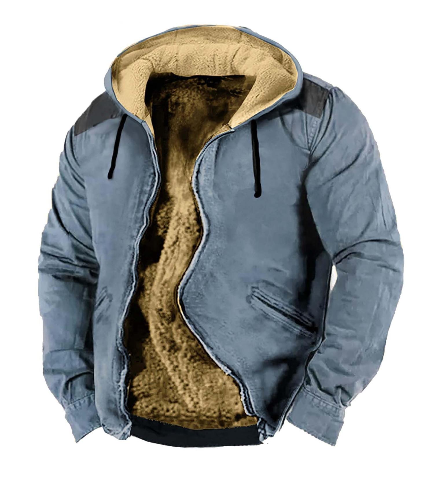 Hanxiulin Oversized Plush Jacket for Men | Warm Lined Fleece Winter Coat with Hood | Casual Fashion Long Sleeve Transition Jacket - Buy Online on GoSupps.com