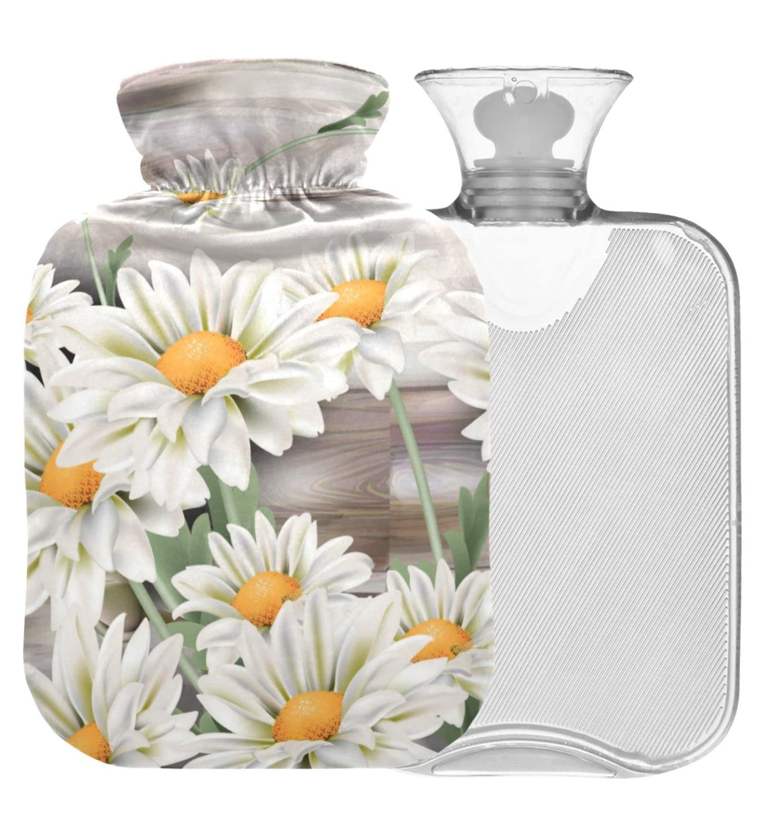 Naanle 1L Hot Water Bottle with Lid - Daisy Flower Design | Pain Relief & Heat Therapy for Back Hands and Feet - Buy Online on GoSupps.com