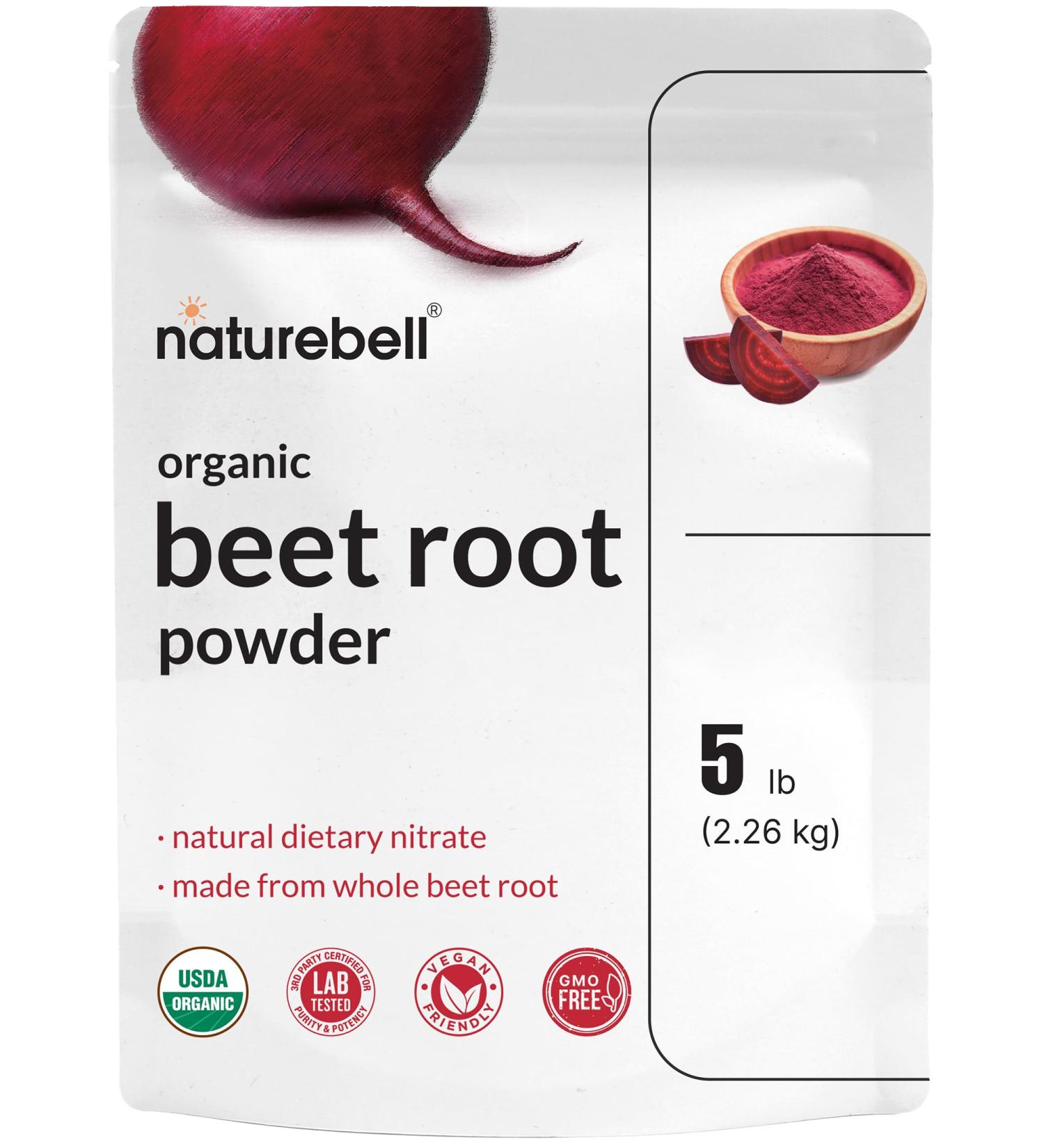 NatureBell Organic Beet Root Powder 5Lbs | 4,000mg Per Serving Concentrated Whole Beet Root Source | High Dietary Nitrates Raw Superfood Supplements Great for Vegan Shakes & Smoothies Non-GMO - Buy Online on GoSupps.com