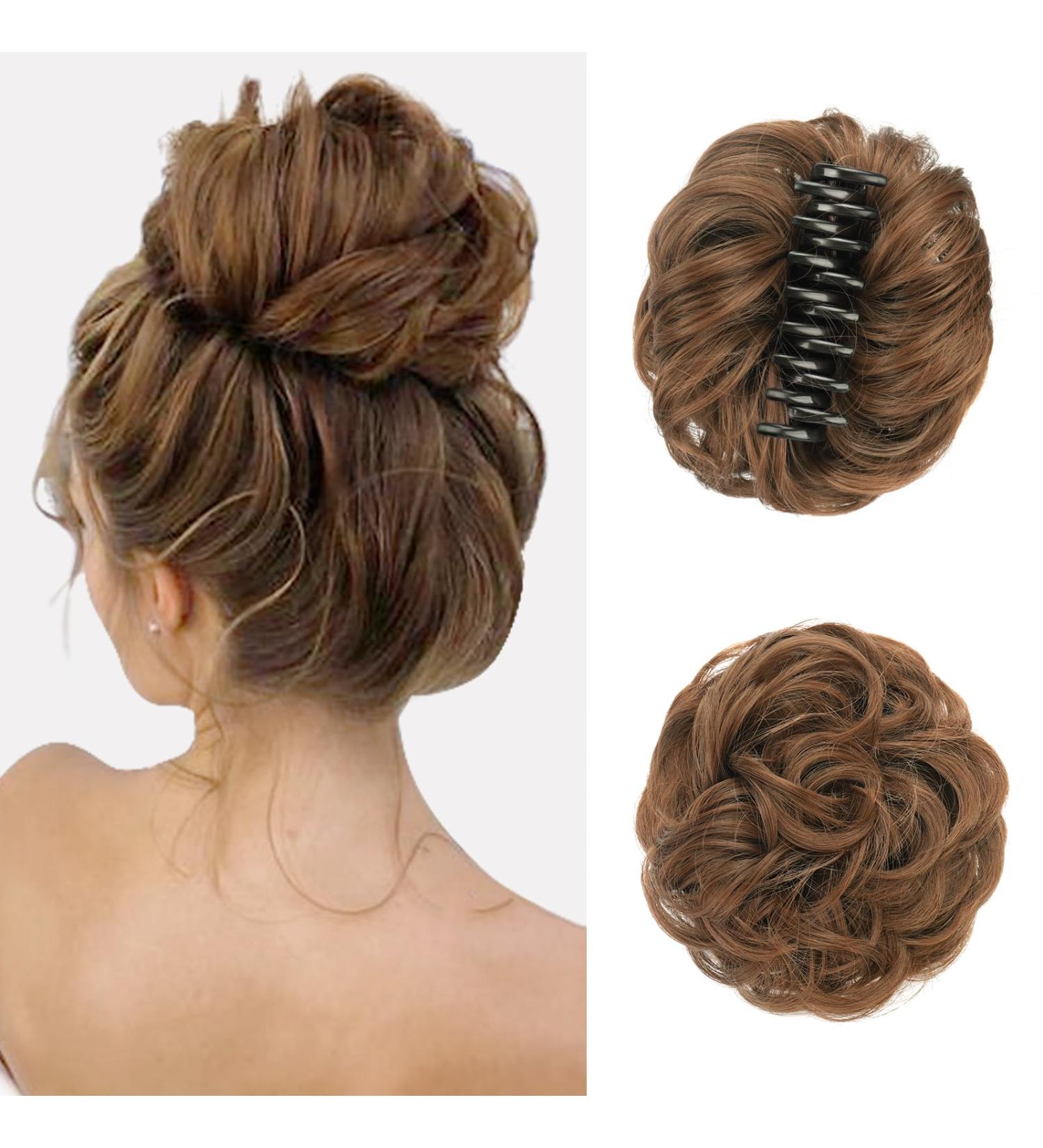 Sofeiyan Claw Clip Messy Bun Hairpiece - Wavy Curly Chignon Ponytail Extension in Light Brown - Buy Online on GoSupps.com