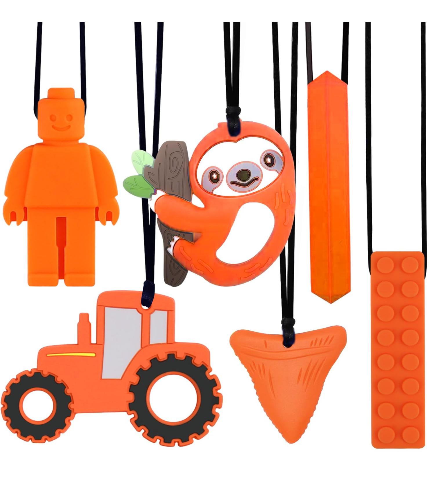 Colon Chain for Children - 6 Silicone Sensory Chewing Necklaces | ADHD & Autism Toys - Orange Bite Rings for Teething & Biting - Buy Online on GoSupps.com