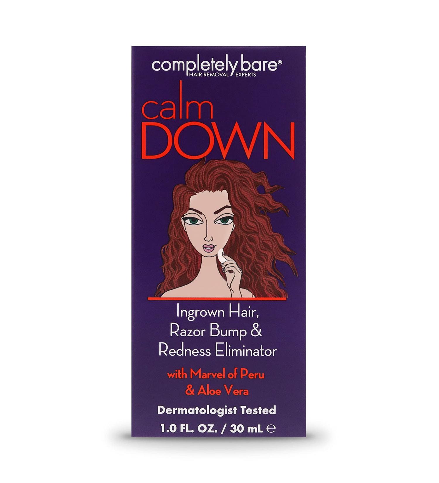 Completely Bare Calm Down Ingrown Hair & Razor Bump Eliminator - 1oz, Aloe Vera & Witch Hazel, Cruelty-Free, Paraben-Free - Buy Online on GoSupps.com