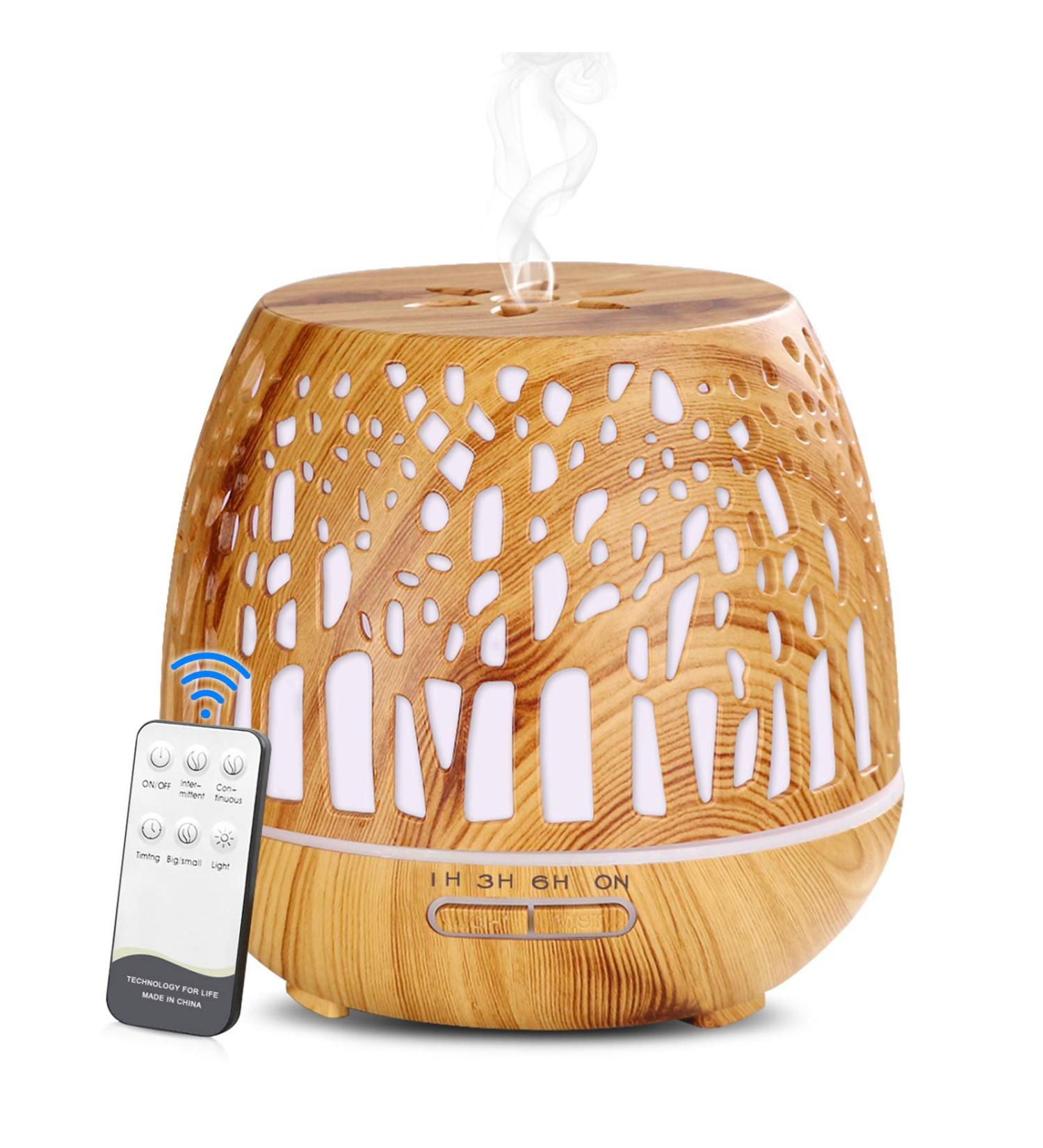 Simpeak 400ml Aroma Diffuser - Ultrasonic Essential Oil Humidifier with Remote Control - Wood Grain Design for Aromatherapy - Perfect for Home & Office - Buy Online on GoSupps.com