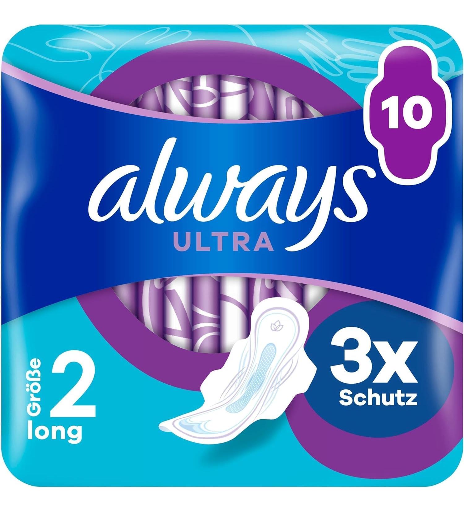 Always Ultra Binding Ladies Size 2 Long - 10 Super Absorbent Winged Pads Odor-Neutralizing Protection | 1 Pack - Buy Online on GoSupps.com