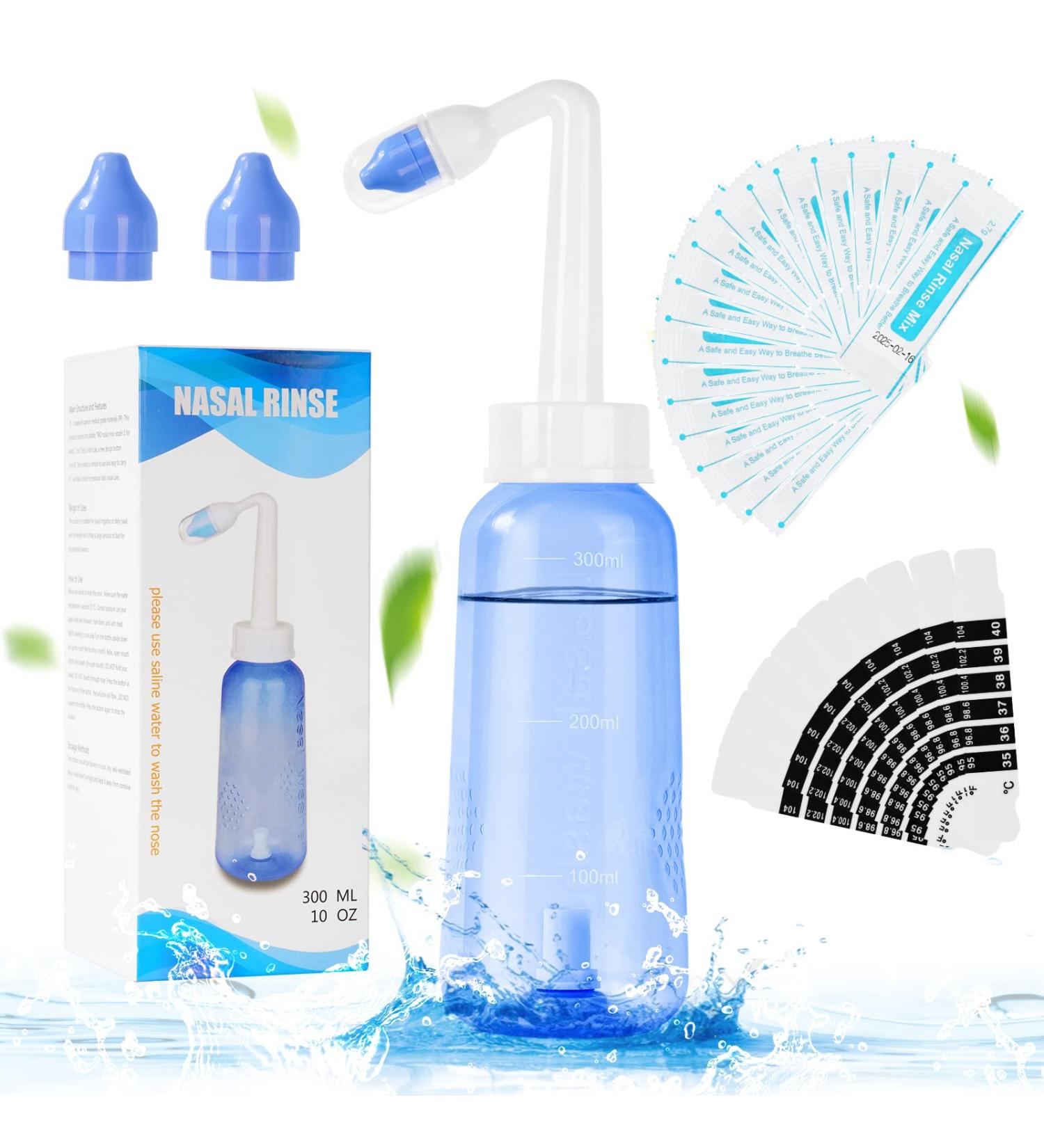 URAQT Neti Pot - 300ml Nasal Rinse Kit with Salt Packets & Thermometer Stickers | BPA Free Sinus Irrigation for Adults & Kids - International Shipping Available - Buy Online on GoSupps.com