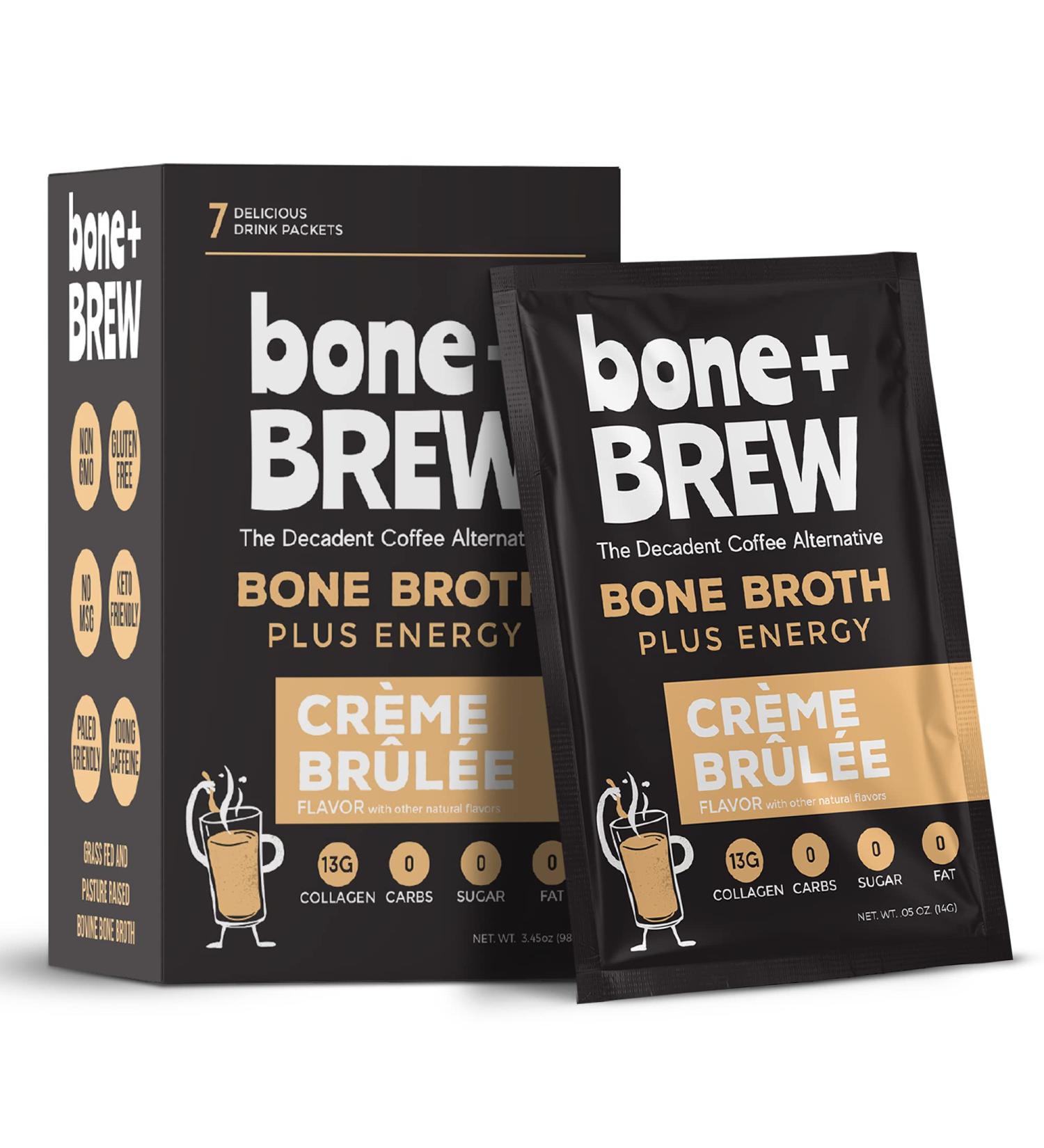 Bone Broth Cr me Brul e Flavored Coffee Alternative - 7 Packets, 12g Protein, 13g Collagen, Keto and Paleo Friendly - Buy Online on GoSupps.com