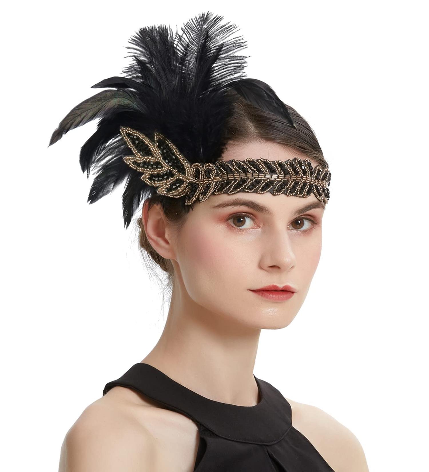 Z&X 1920s Feather Headband Gatsby Party Headpieces for Women Rhinestone 20s Roaring Hair Accessories (#015 Black) - Buy Online on GoSupps.com