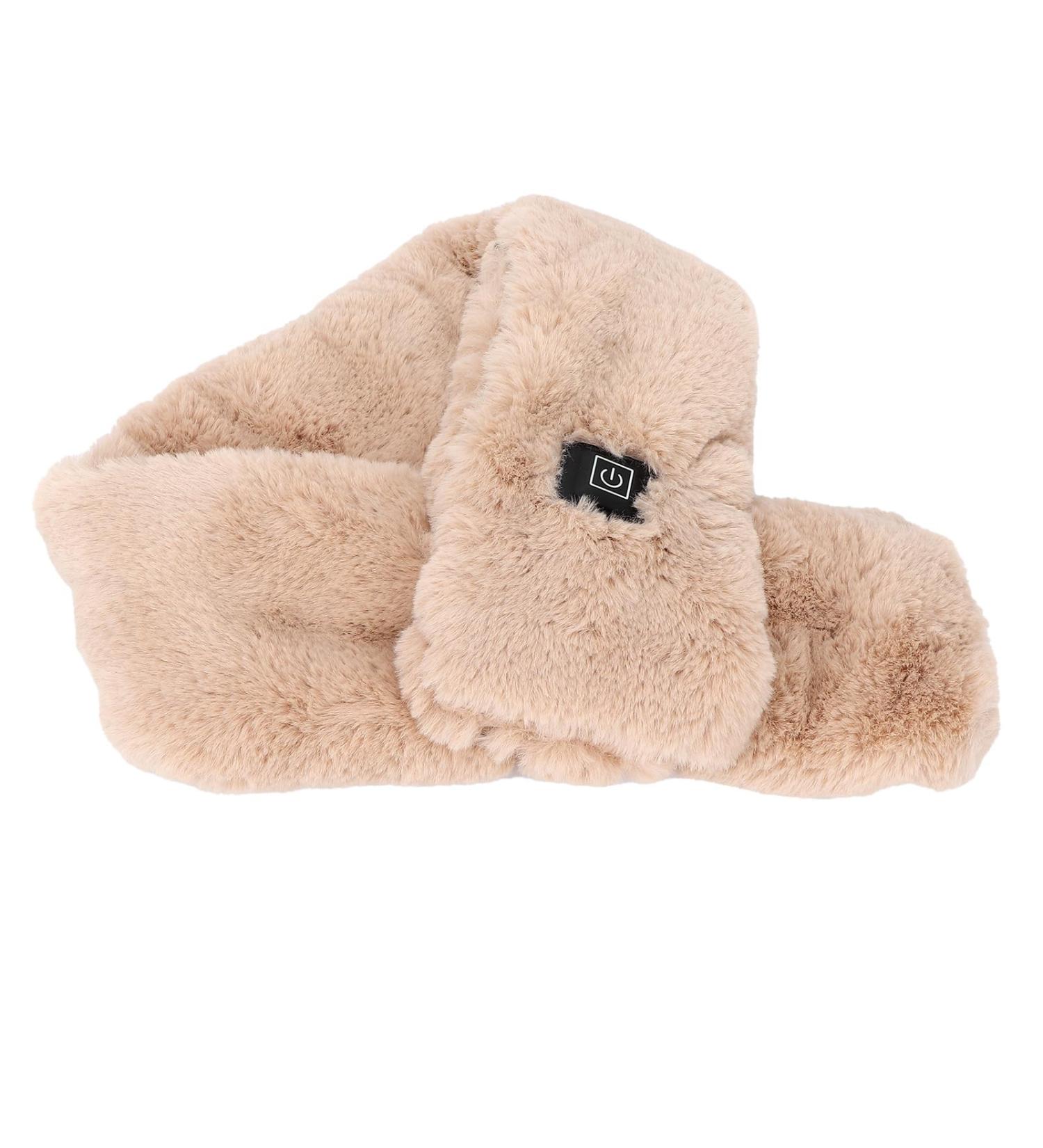 USB Heated Scarf - Adjustable & Detachable Plush Warming Neck Wrap in Light Tan | Perfect for Cold Weather - Buy Online on GoSupps.com