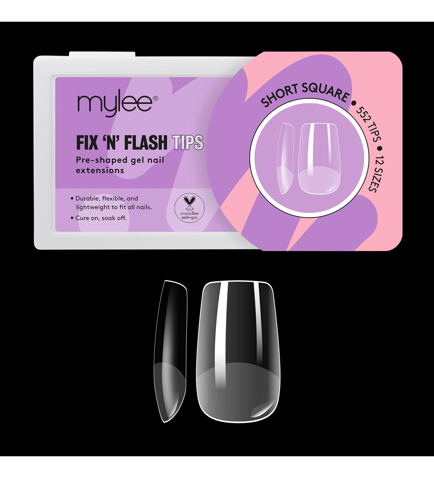 Mylee Fix N Flash Soft Gel Tips - Short Square - 552 PCS | Full Cover Nail Extensions | Flexible & Resistant | Nail Art Gel with 12 Sizes - Buy Online on GoSupps.com