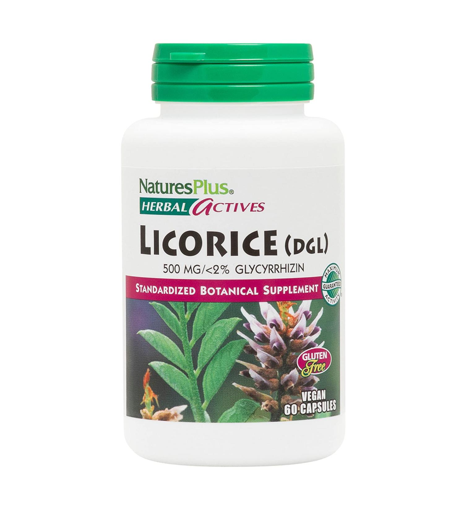 Nature's Plus Herbal Actives Licorice DGL 500 mg - 60 Vegetarian Capsules for Digestive Support - Buy Online on GoSupps.com