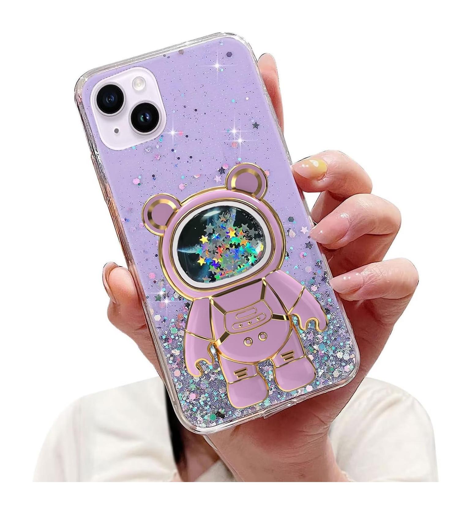 Shop Tivenfezk Nadoli for iPhone 13 Mini - Glitter Astronaut Stand Shell Soft Silicone Case Transparent Protective Cover - Bling Purple Design - Buy Online on GoSupps.com