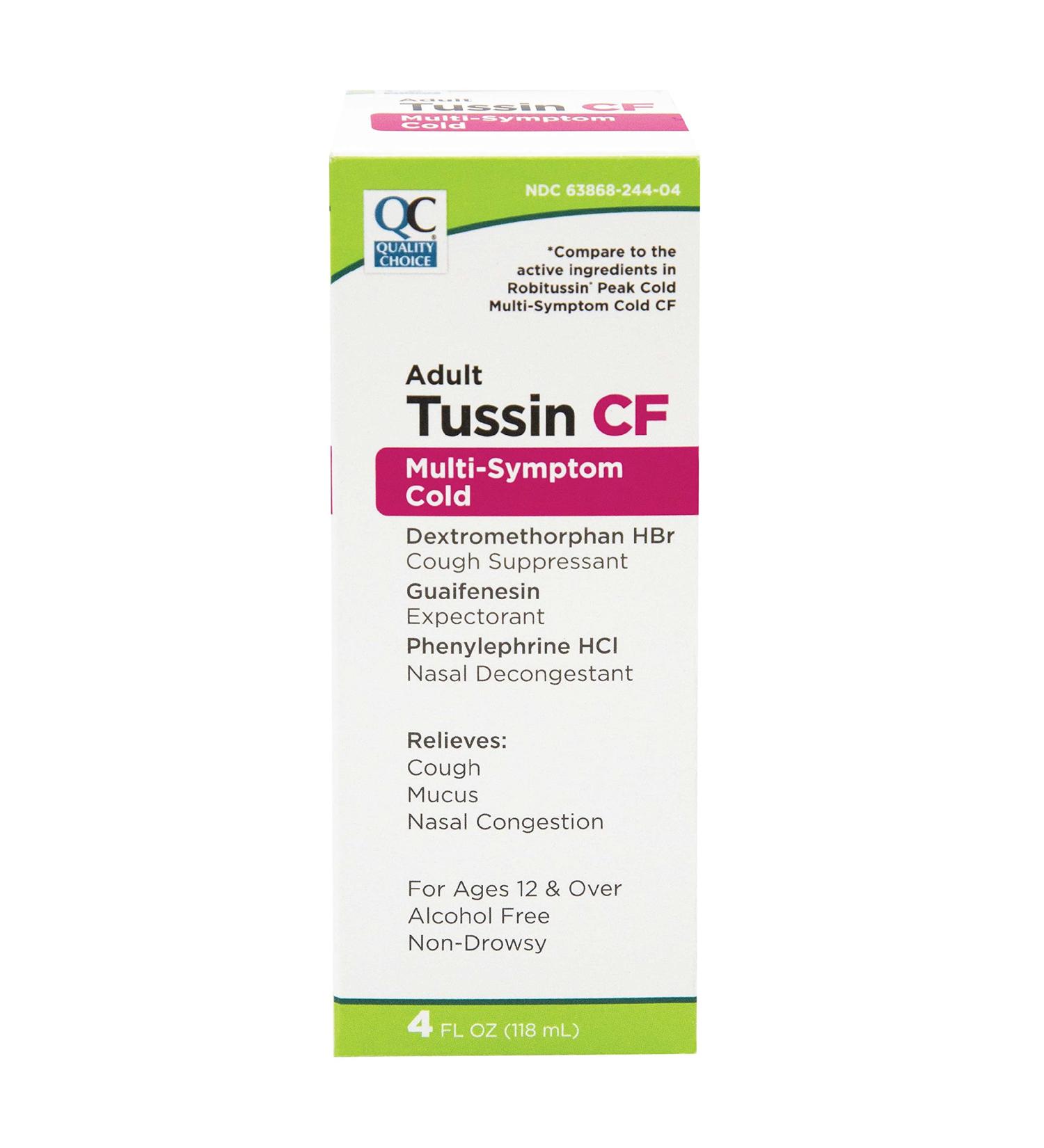 Quality Choice Tussin CF Multi-Symptom Non-drowsy Cold Relief Compatible/Replacement for Robitussin peak Cold Multi-Symptom Cold CP 4 Ounce Pack of 1 - Buy Online on GoSupps.com