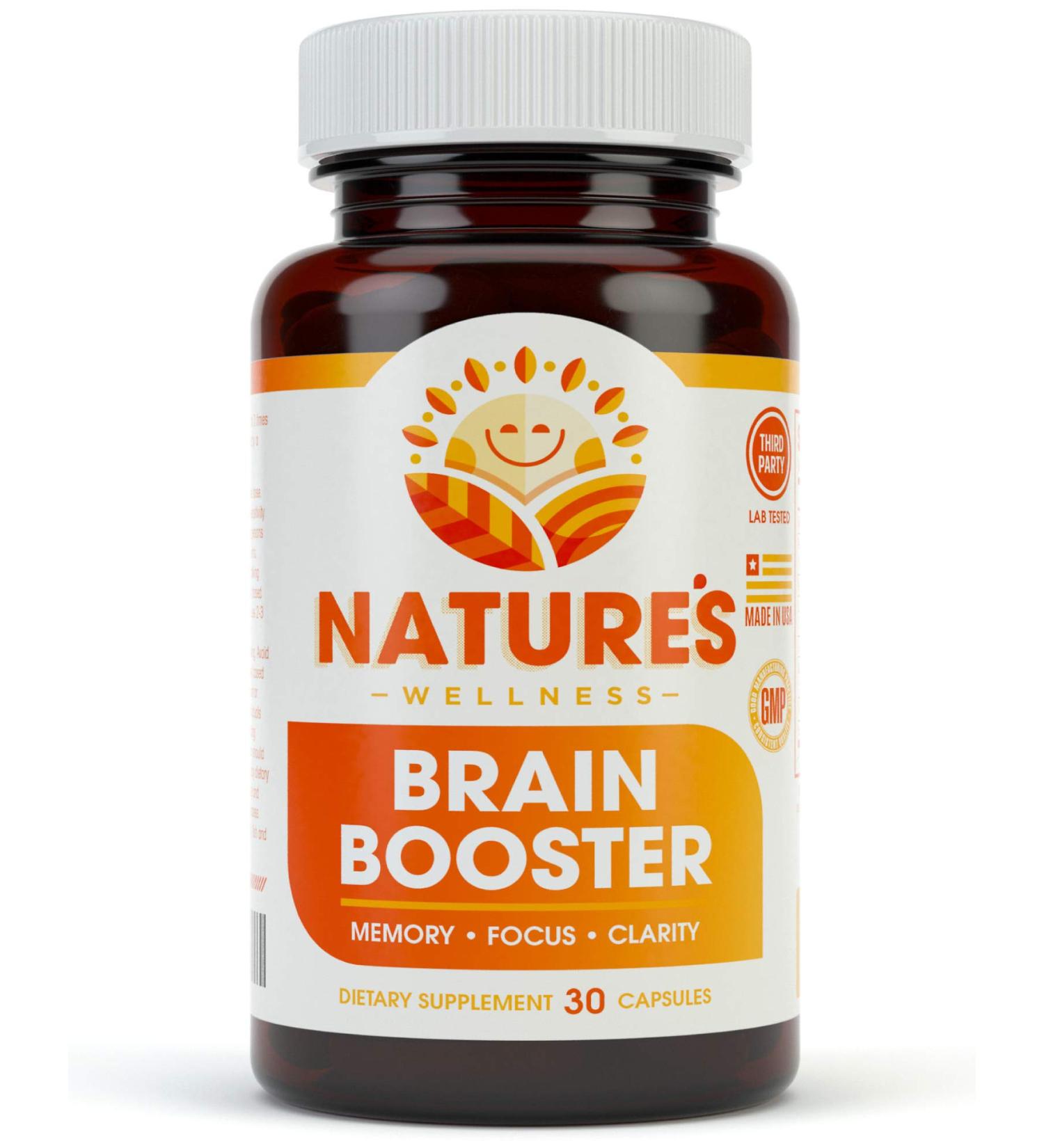 Natures Wellness Brain Booster | Natural Cognitive Enhancer for Increased Focus Memory and Mental Clarity | Nootropics Brain Supplement | DMAE Rhodiola Rosea Extract Bacopa Monnieri Ginkgo Biloba - Buy Online on GoSupps.com