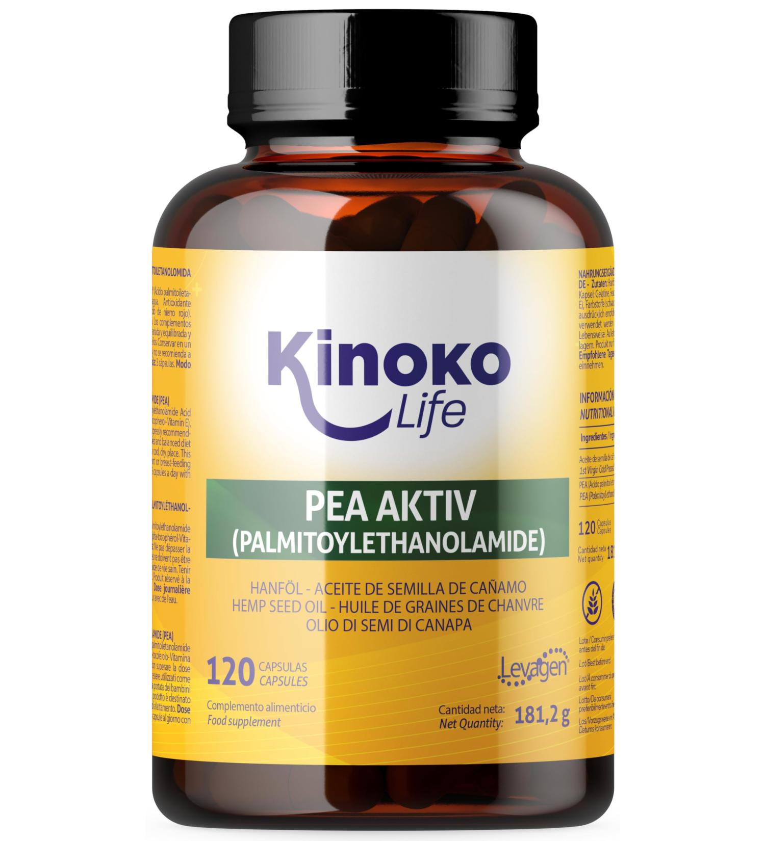 PEA Palmitoylethanolamide AKTIV 120 capsules. Micronized peas with high bioavailability. Cold-pressed virgin vegetable oil. Non-GMO. Gluten free. - Buy Online on GoSupps.com