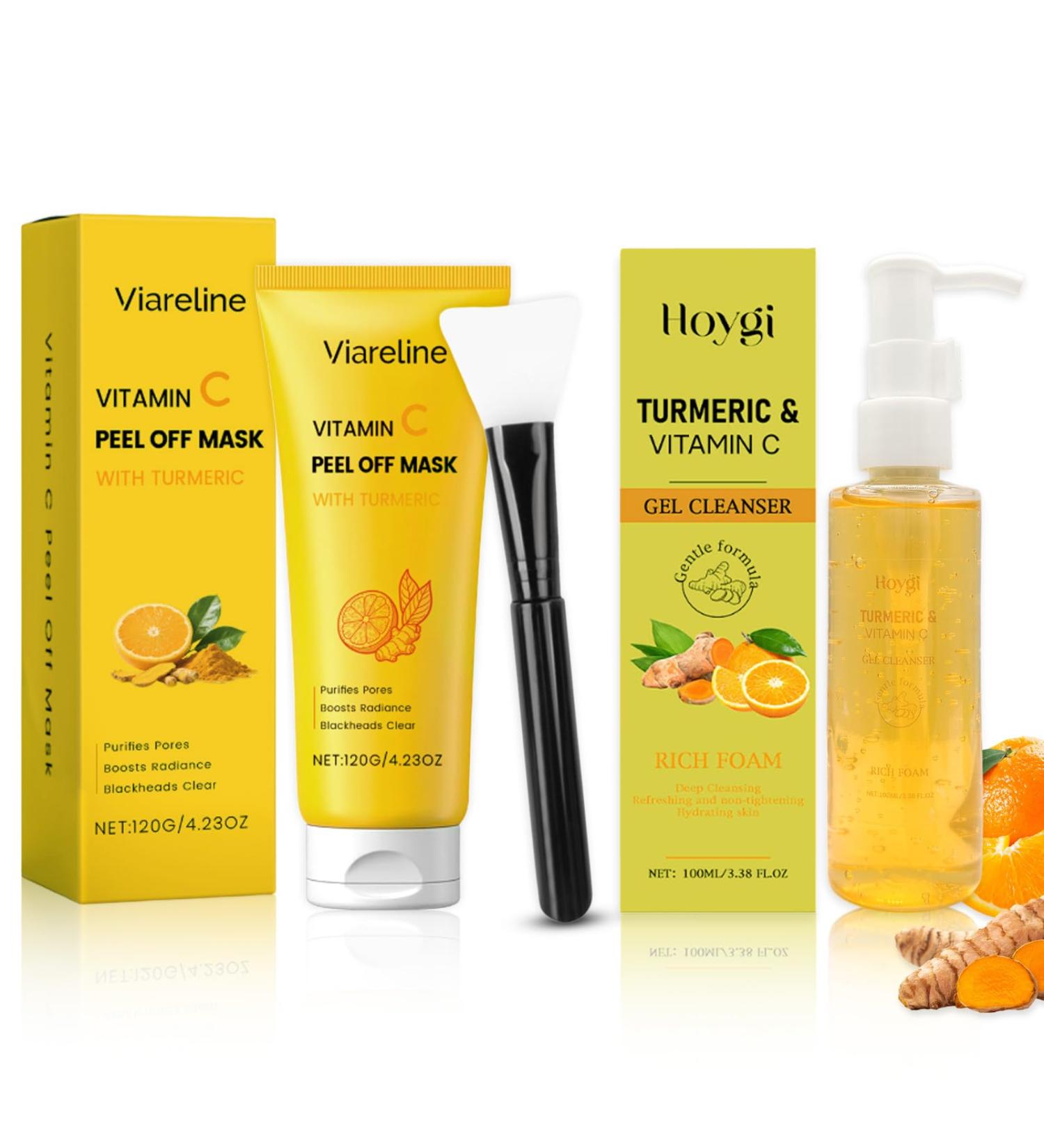 Dongcill Facial Mask with Turmeric and Vitamin C Set Vitamin C PeelOff Mask + Turmeric Facial Cleanser Cleansing Foam for a Radiant Complexion Against Dark Spots Against Acne - Buy Online on GoSupps.com