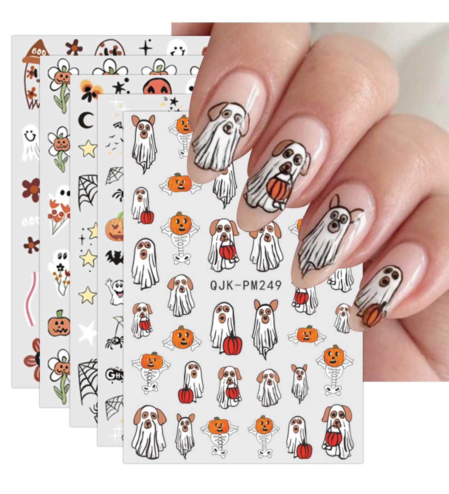 JMEOWIO 9 Sheets Halloween Nail Art Stickers Decals Self-Adhesive Cute Ghost Dog Pumpkin Nail Supplies Nail Art Design Decoration Accessories - Buy Online on GoSupps.com
