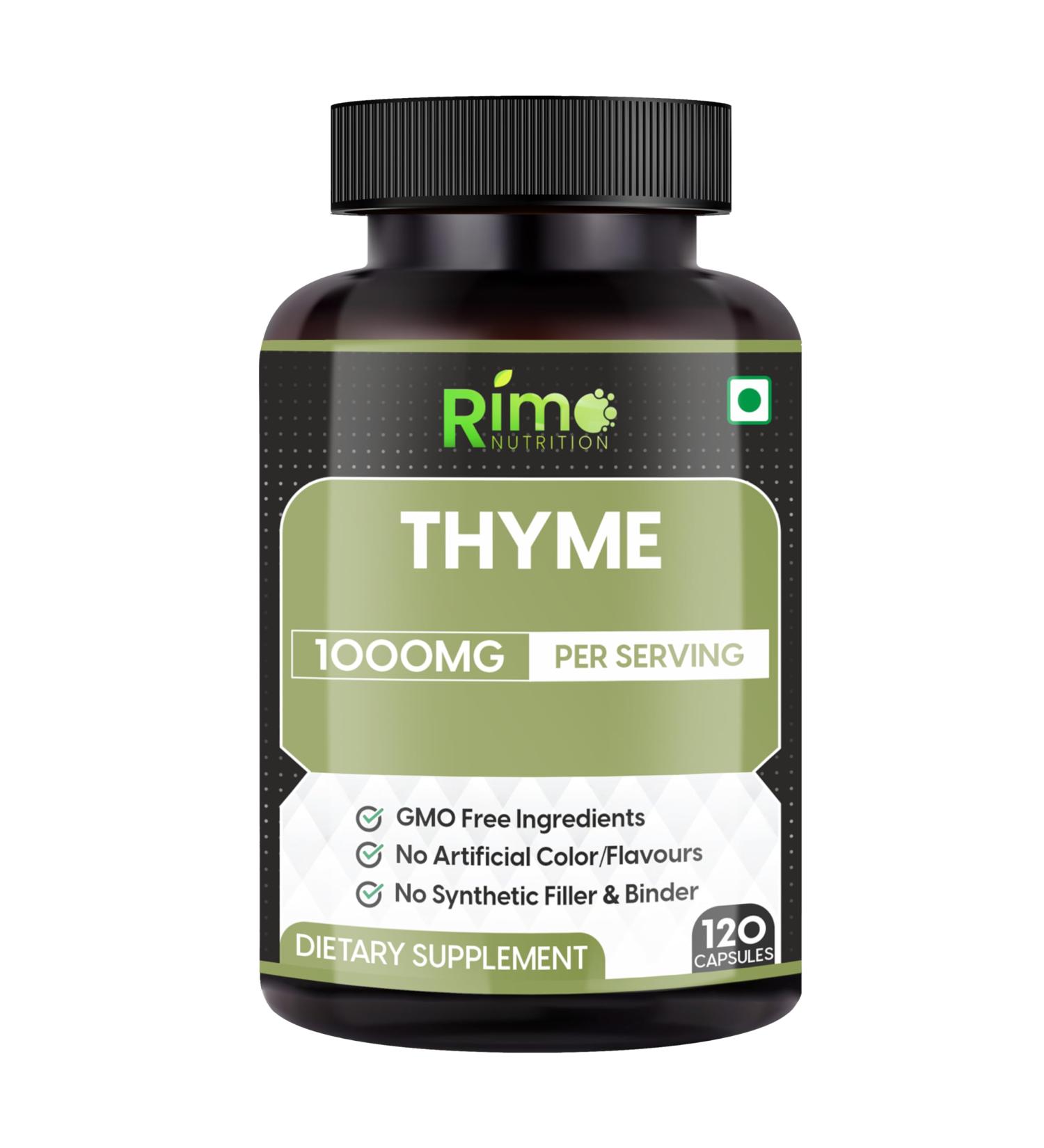 Rimo Nutrition Thyme Herbal Supplement Vegetarian Capsules (Thymus Vulgaris) Dried Leaf (120 Capsules) 1000mg Per Serving