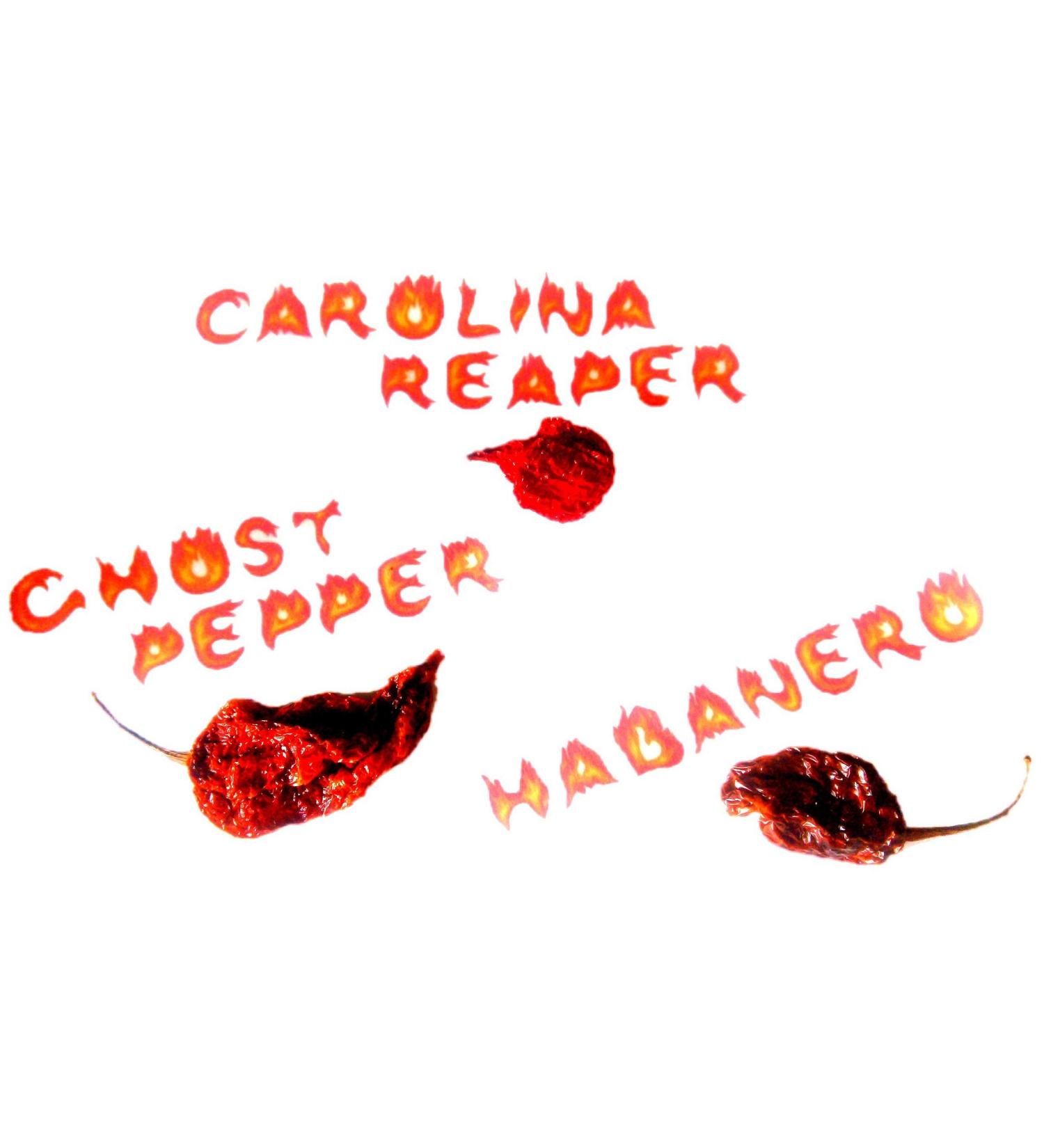 1x carolina reaper 1x ghost pepper 1x habanero whole dried chilli pepper - hottest peppers in the world